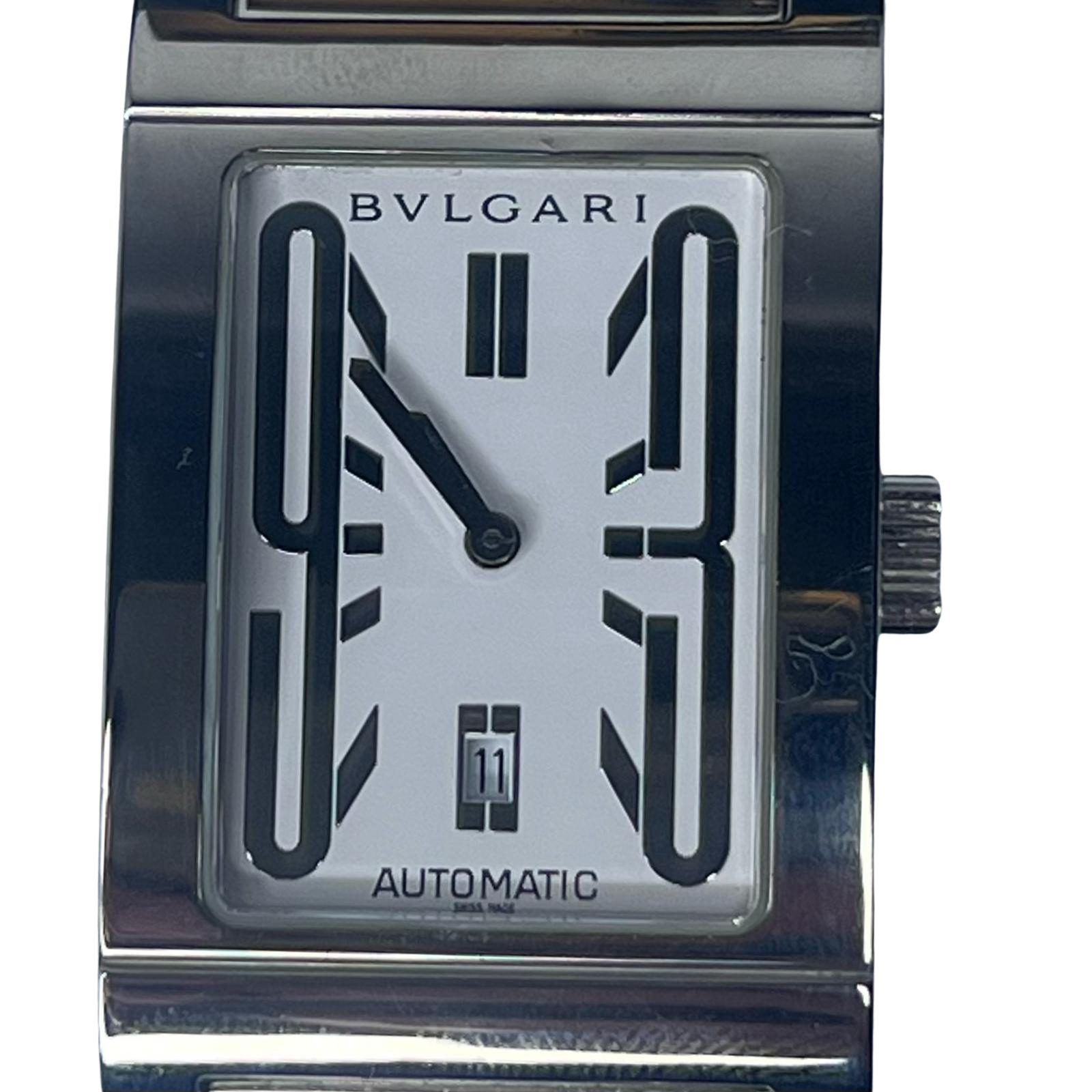BVLGARI Rettangolo RT45S Automatic Watch Mens– 45mm – White Dial –Stainless Steel