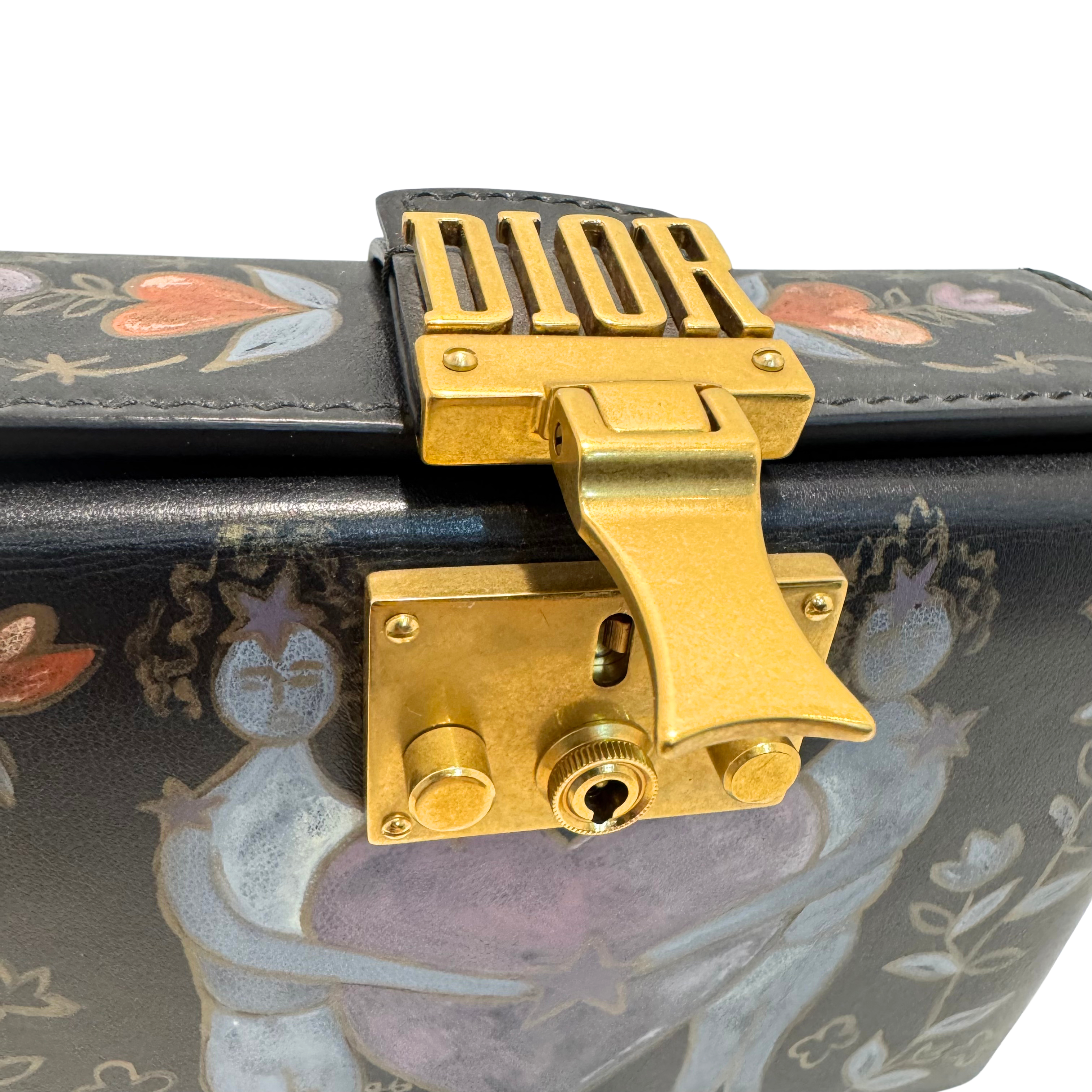 Dior Lockbox Zodiac Shoulder Bag Leather Black