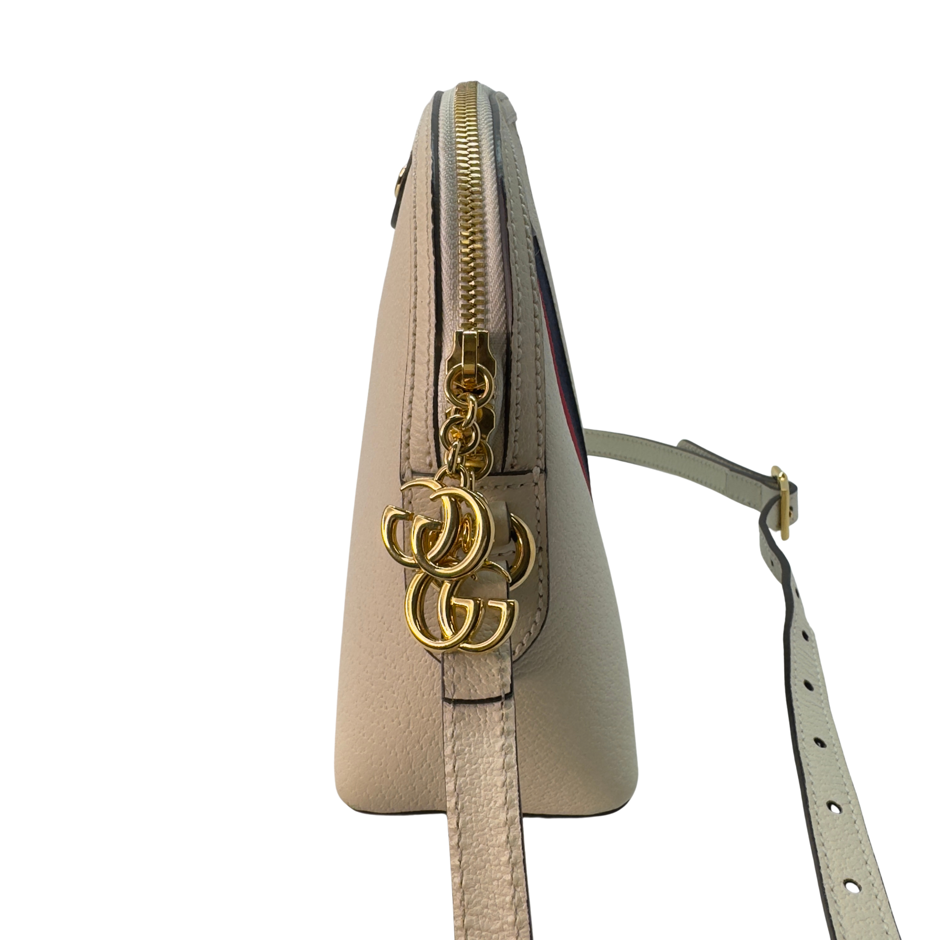 Gucci Textured Dollar Small Ophidia Dome Shoulder Bag Beige