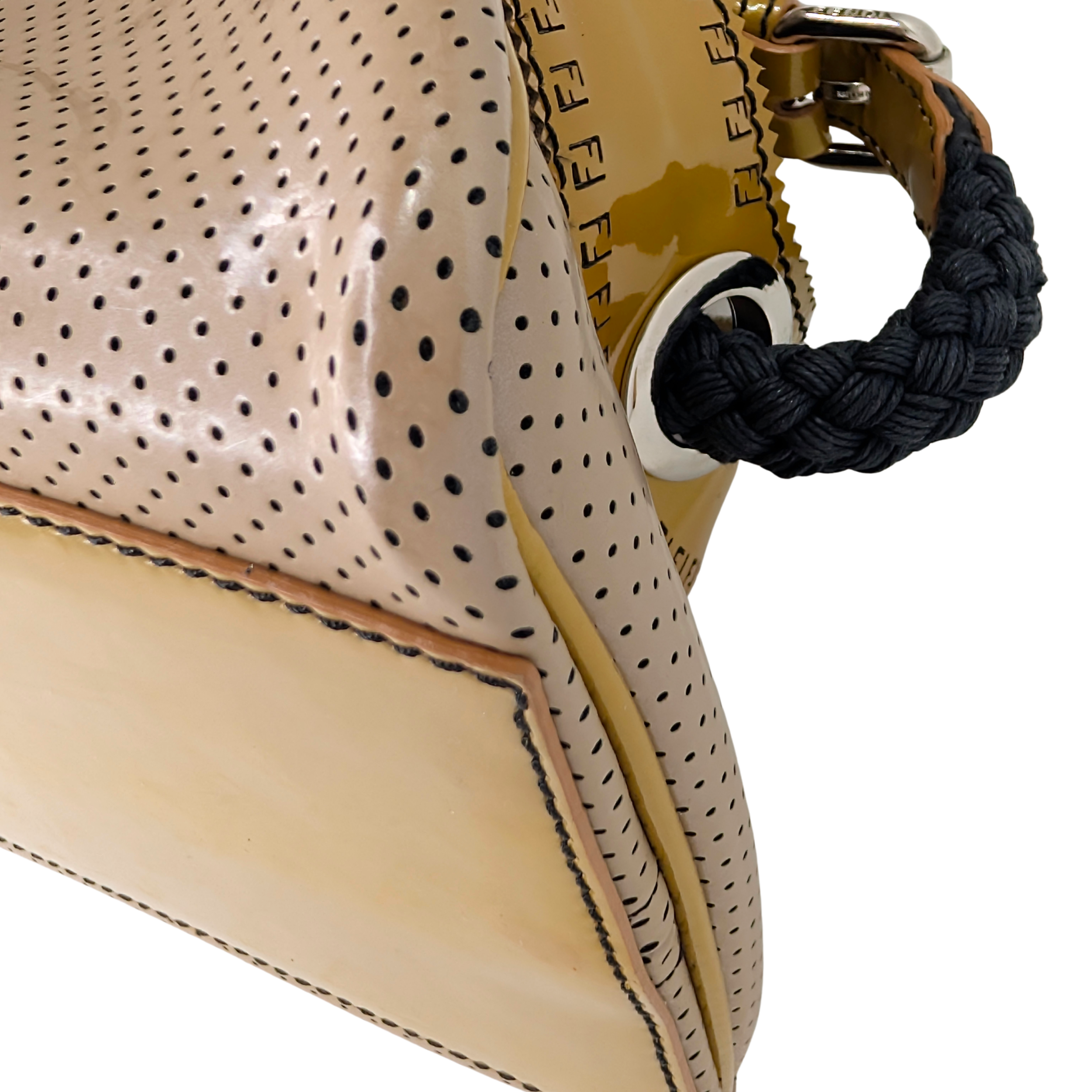 Fendi Perforated Patent Leather De Jour Tote Bag Gold