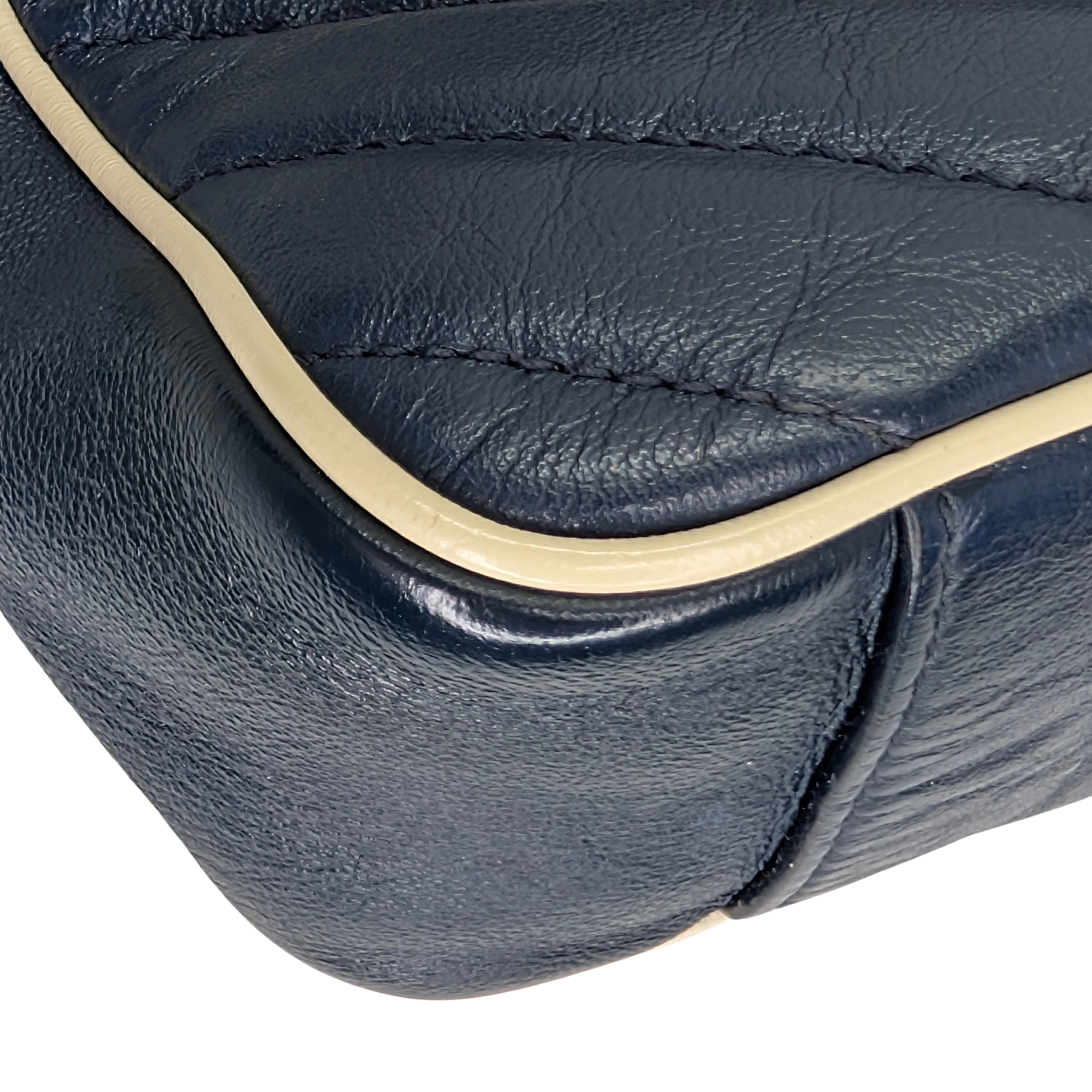 Gucci GG Marmont Matelassé Torchon Flap Crossbody Bag Navy White