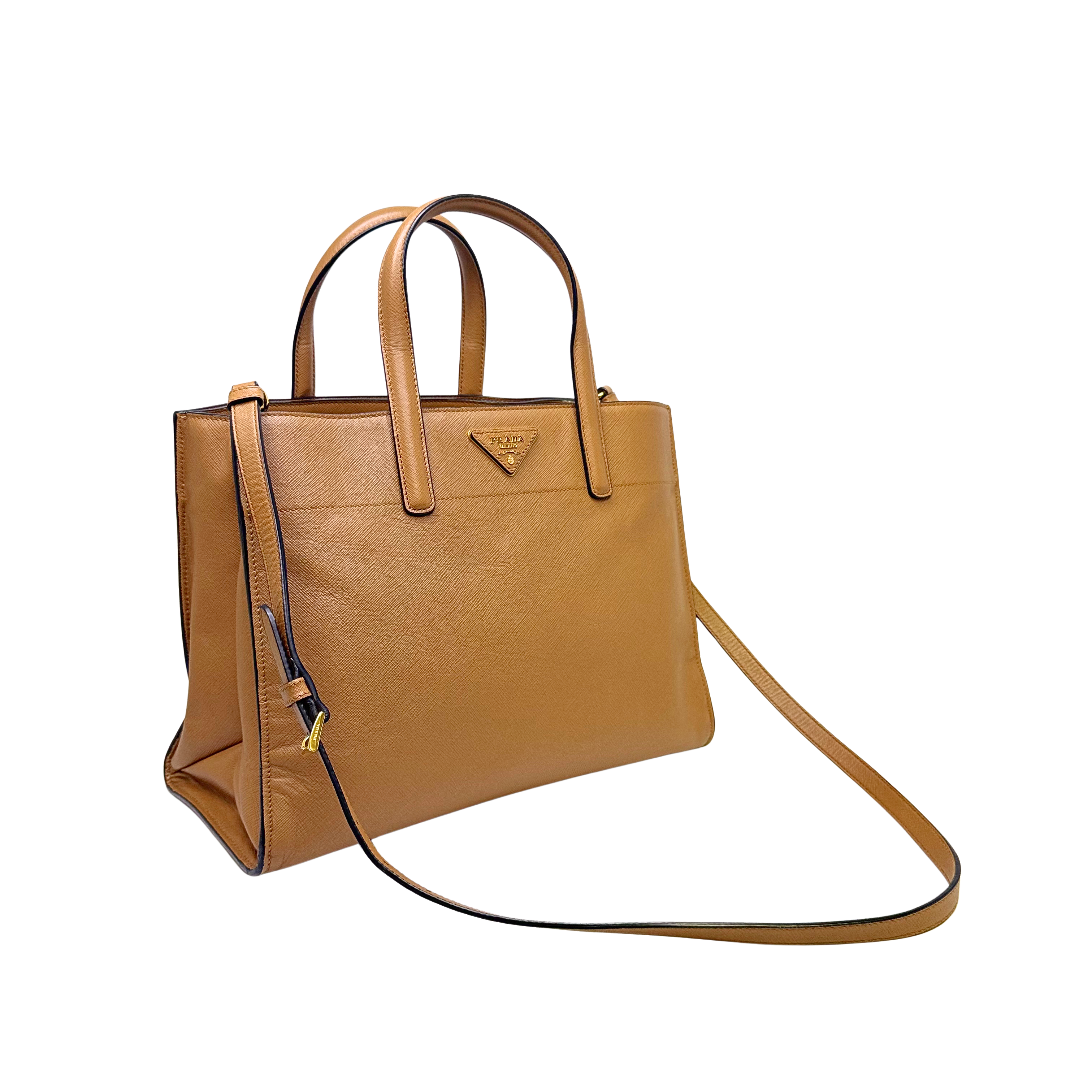Prada Saffiano Handbag Leather Brown