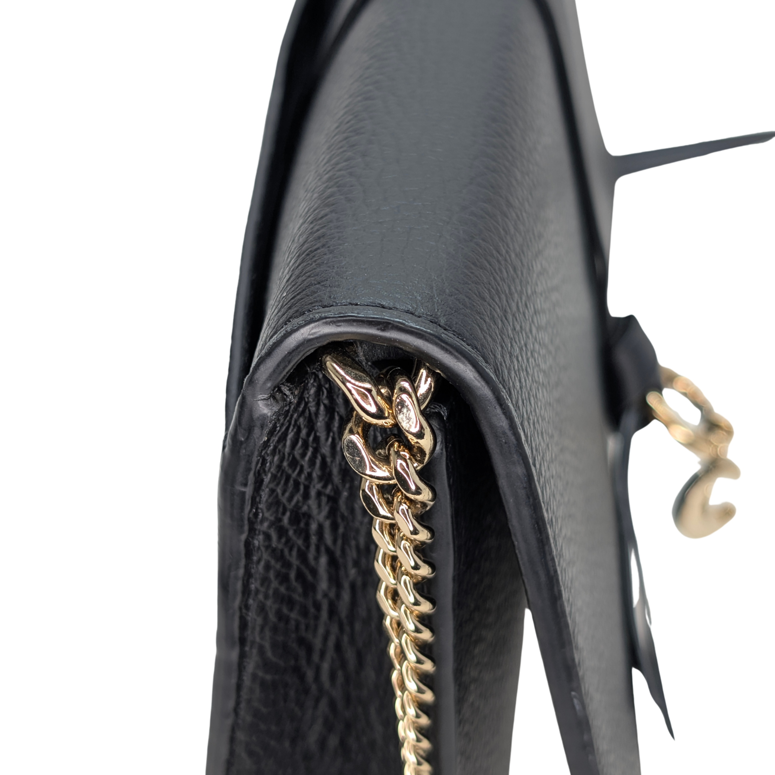 Chloé Alphabet chain Clutch Bag Leather Black