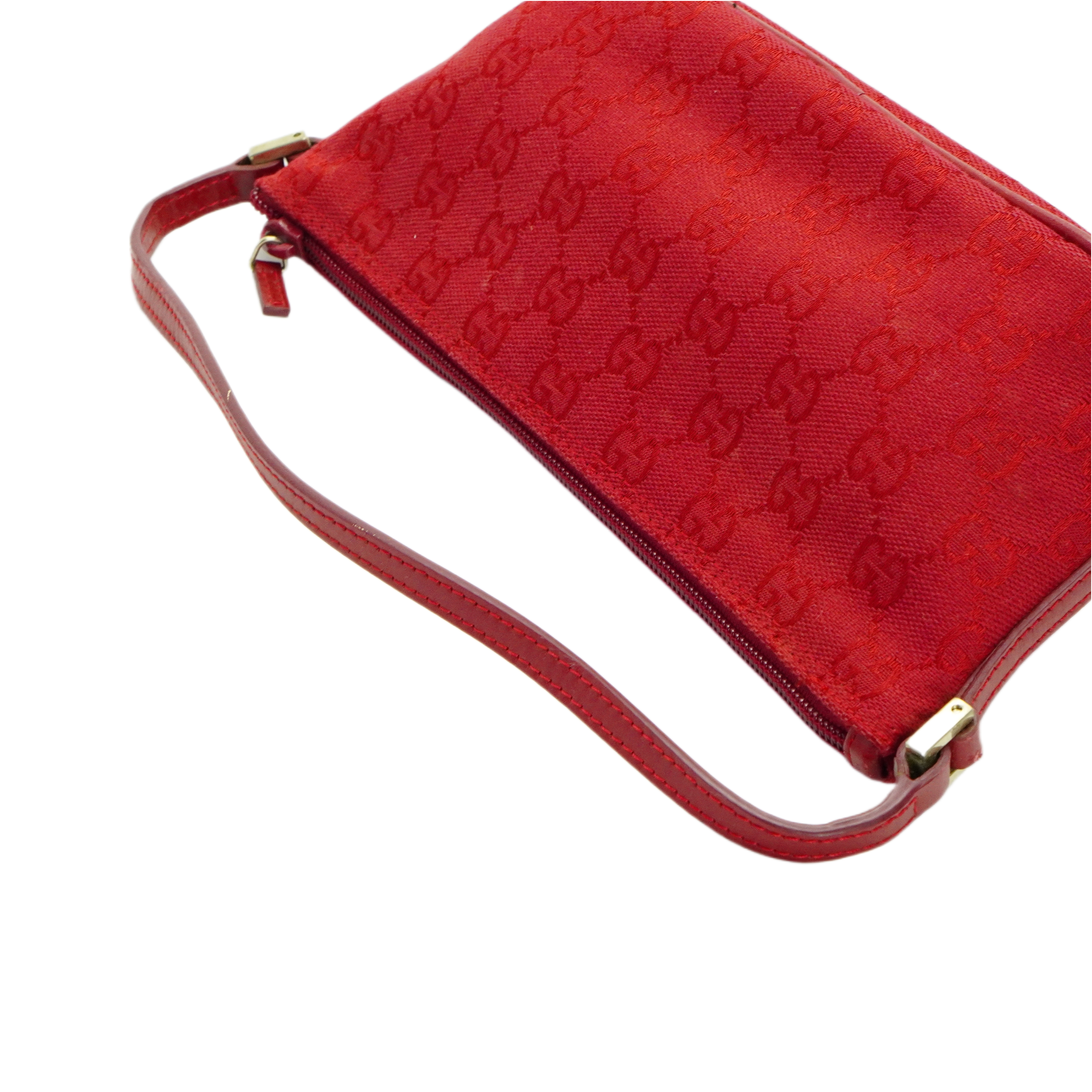 Gucci Cherry Red GG Monogram Boat Pochette Bag