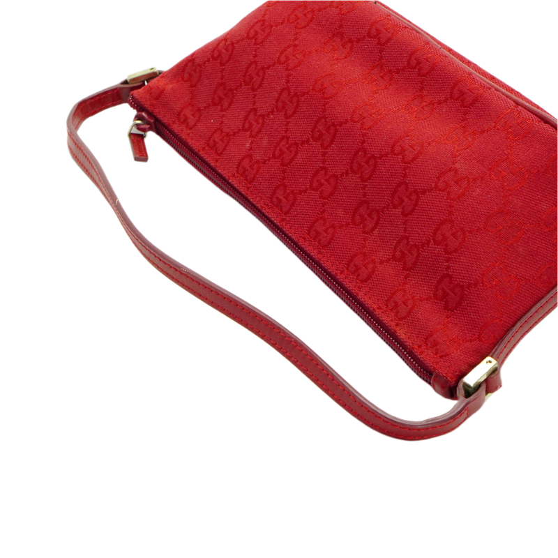 Gucci Cherry Red GG Monogram Boat Pochette Bag