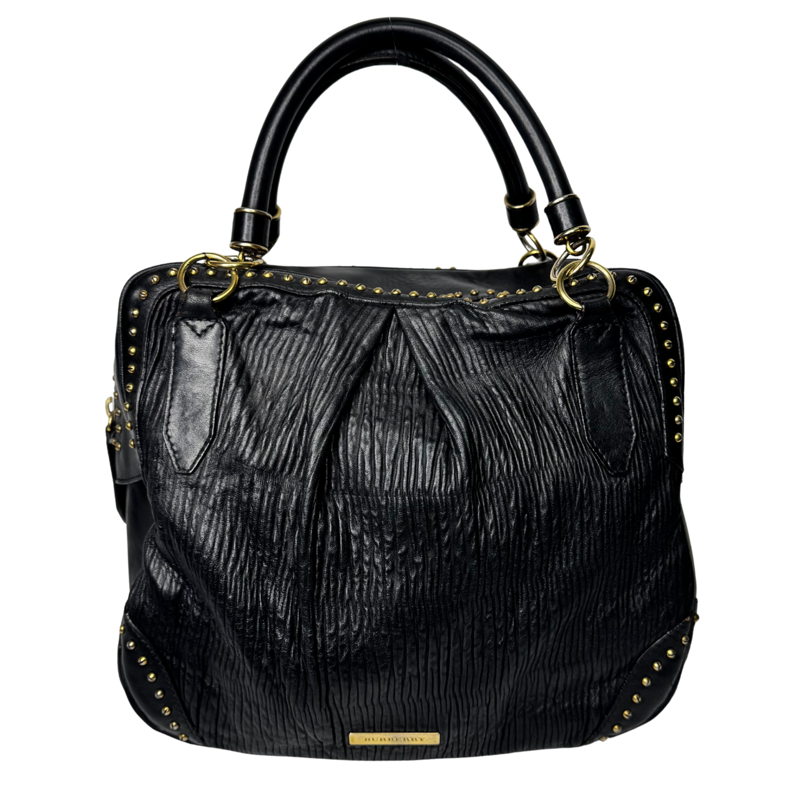Burberry Black Studded Plissé Lambskin Leather Tote Bag