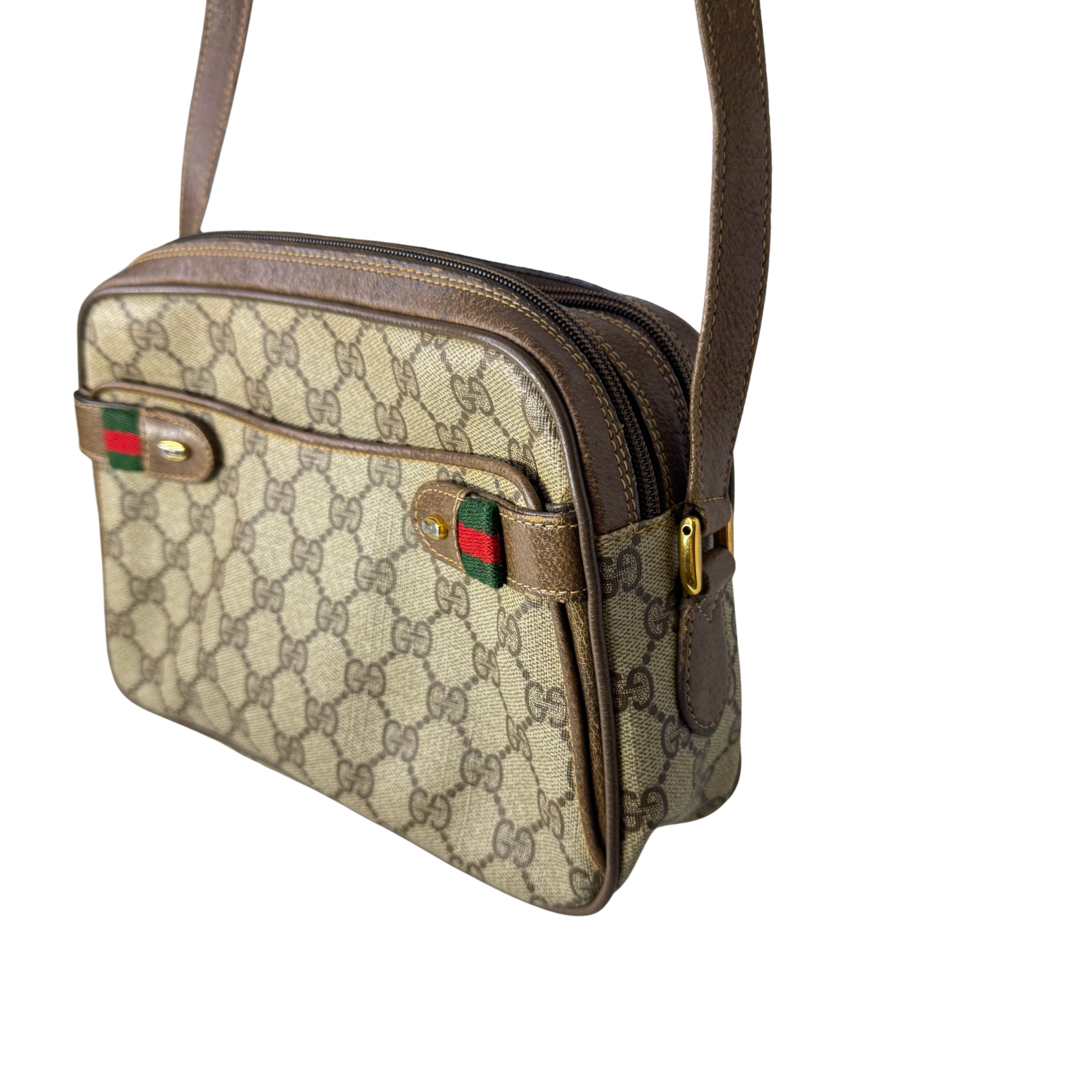 Gucci GG Supreme Crossbody Messenger Bag Beige