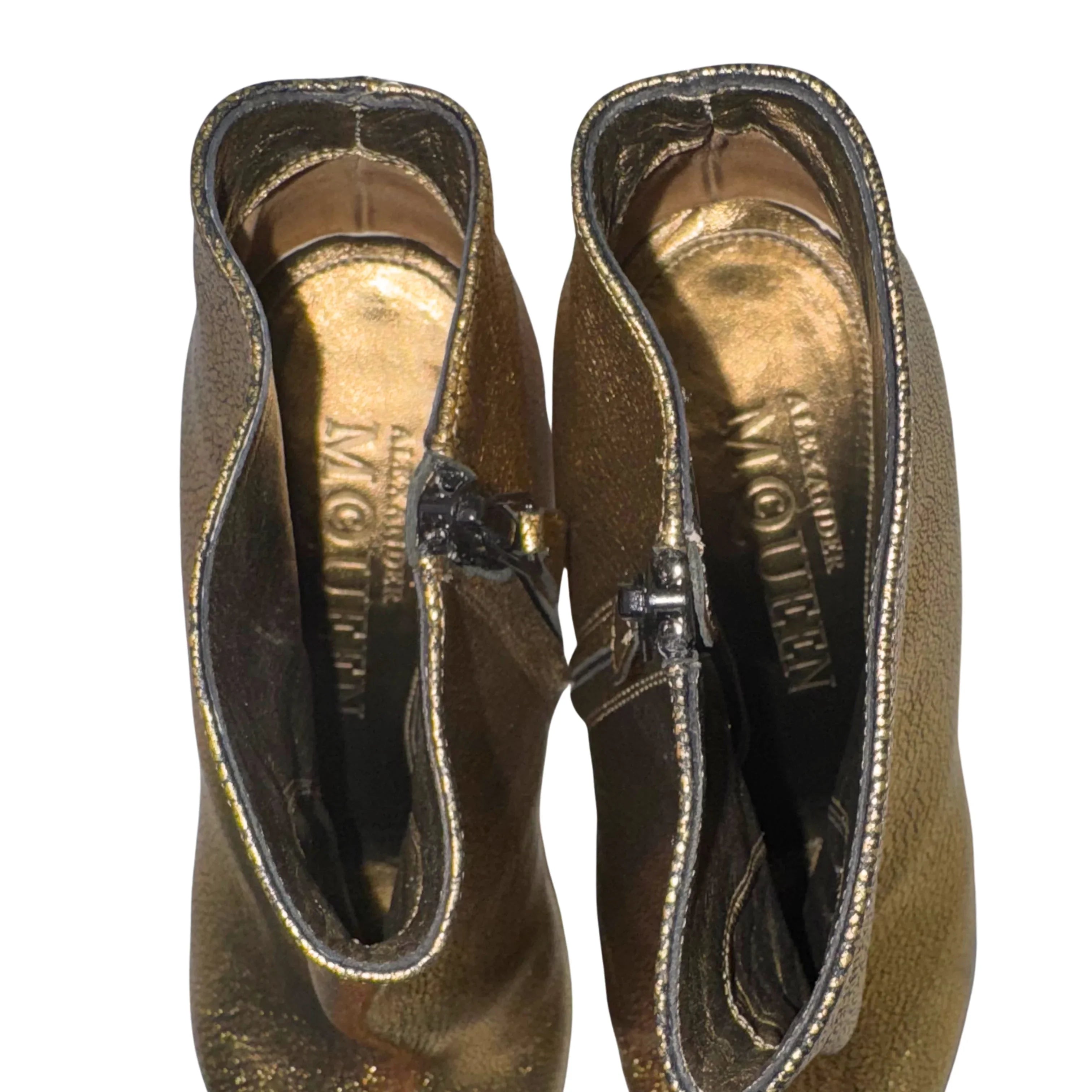 Alexander McQueen Metallic Gold Ankle Boots Booties size 39
