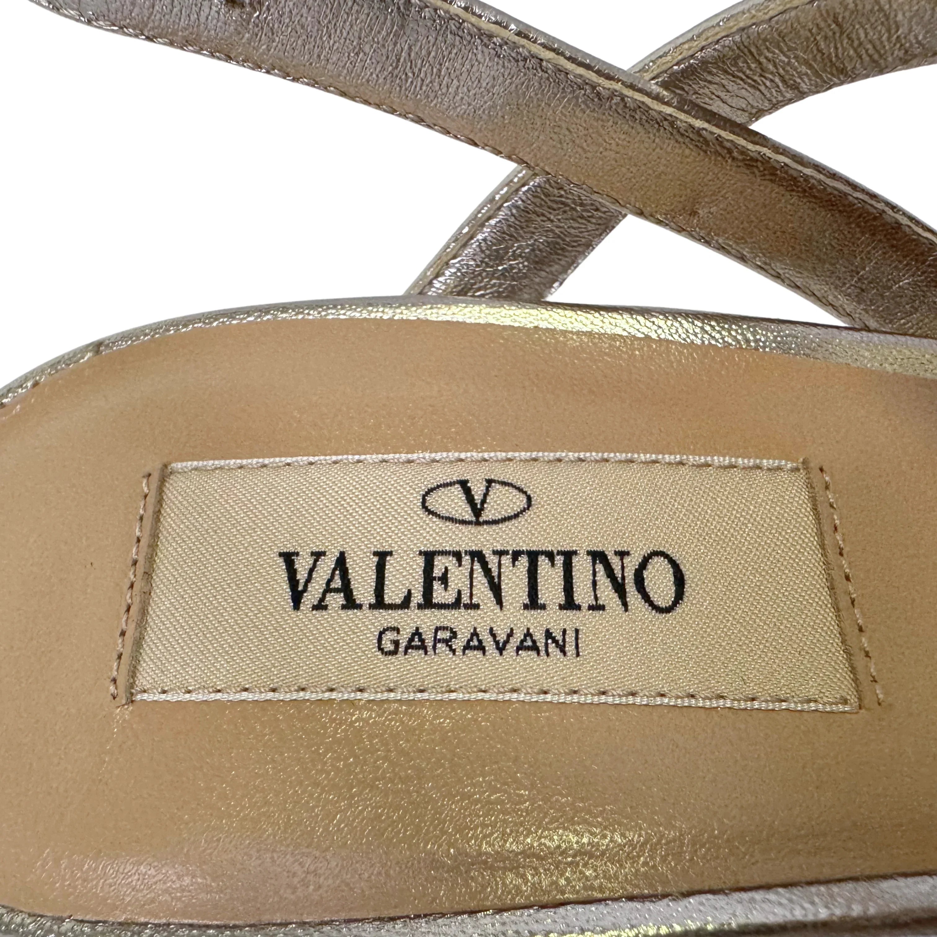 Valentino Metallic Nappa Rockstud T-Strap Slingback Sandals Heels, 39