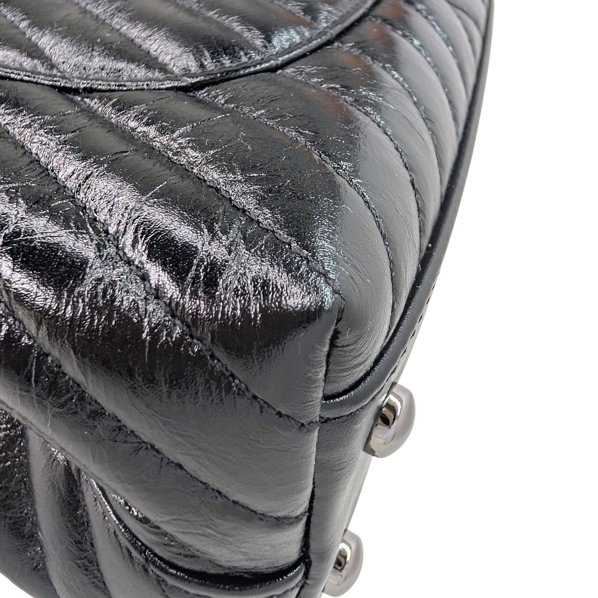Chanel Small Coco Handle Chevron Aged Calfskin Black