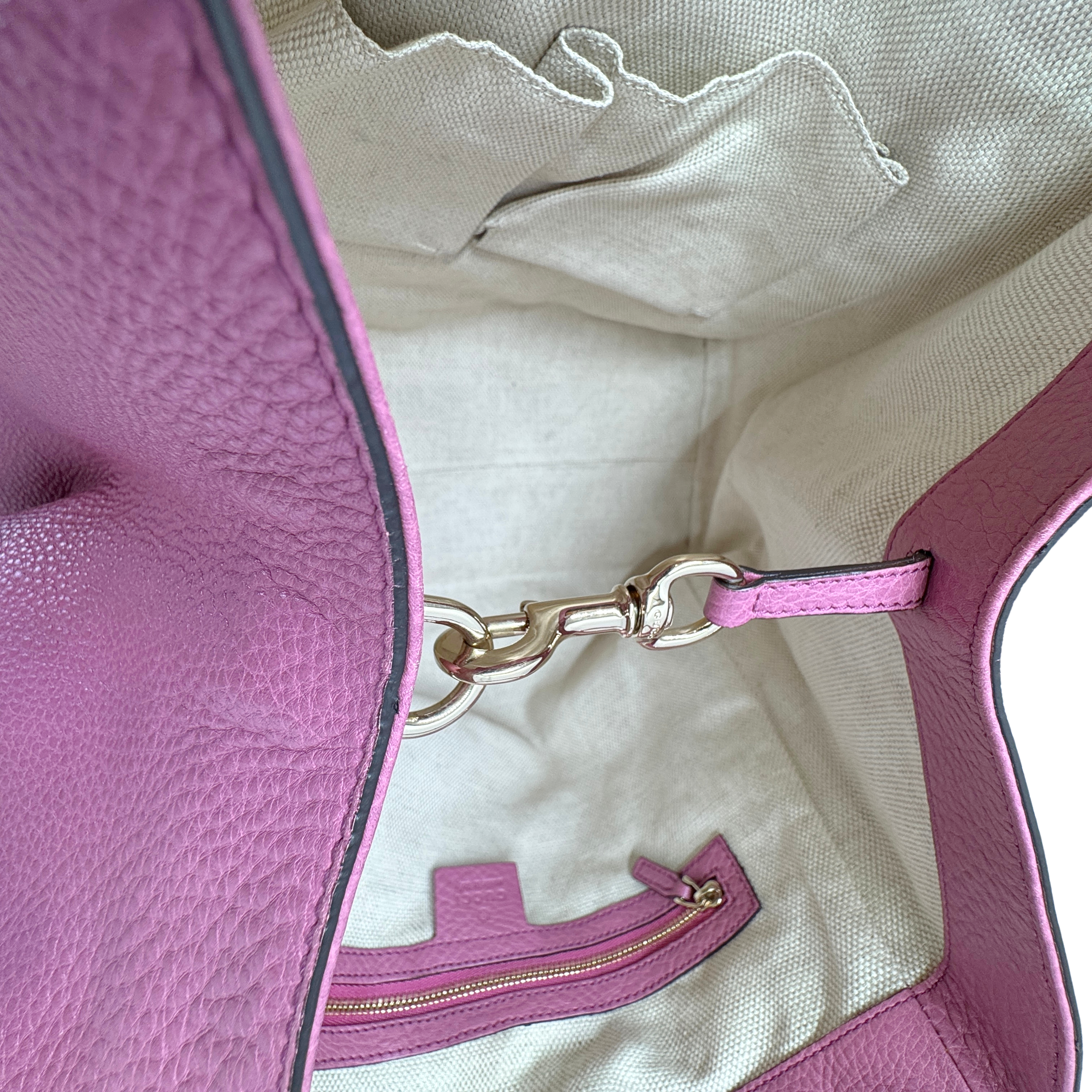 Gucci Pebbled Calfskin Medium Soho Shoulder Bag Fresia Rose