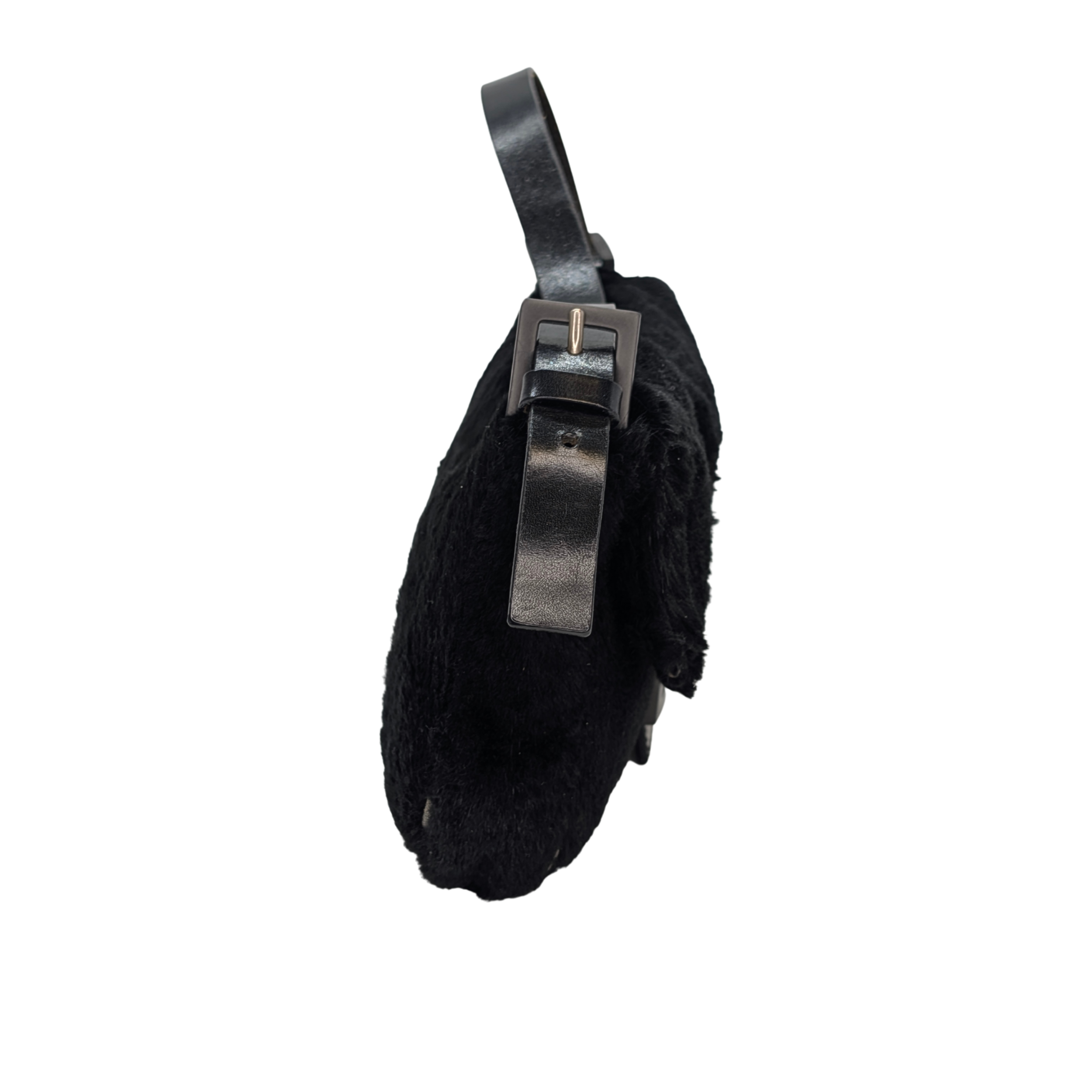 Fendi Rabbit Fur Baguette Handbag Black