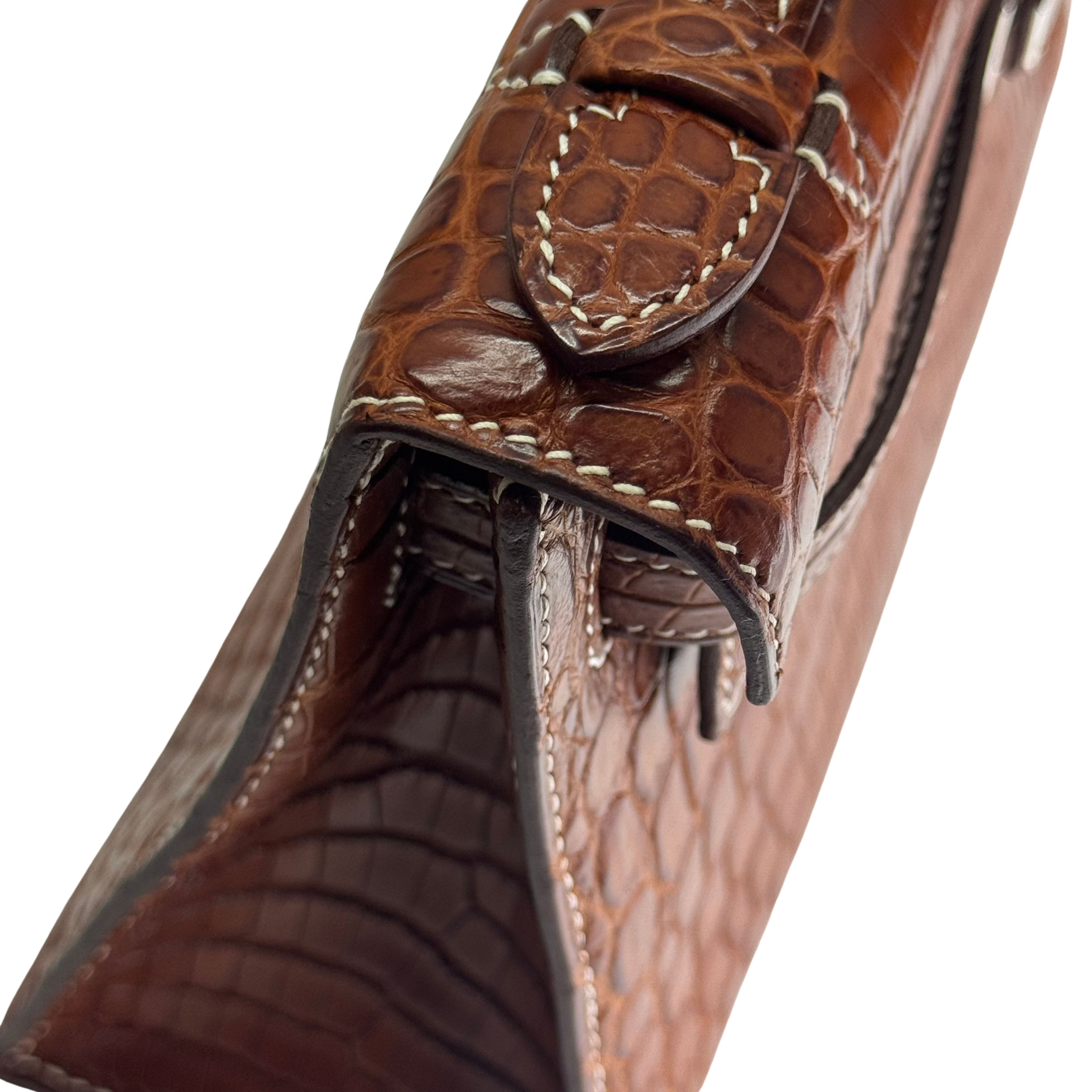 Hermes Kelly Pochette Fauve Niloticus Crocodile PHW □ J Stamp