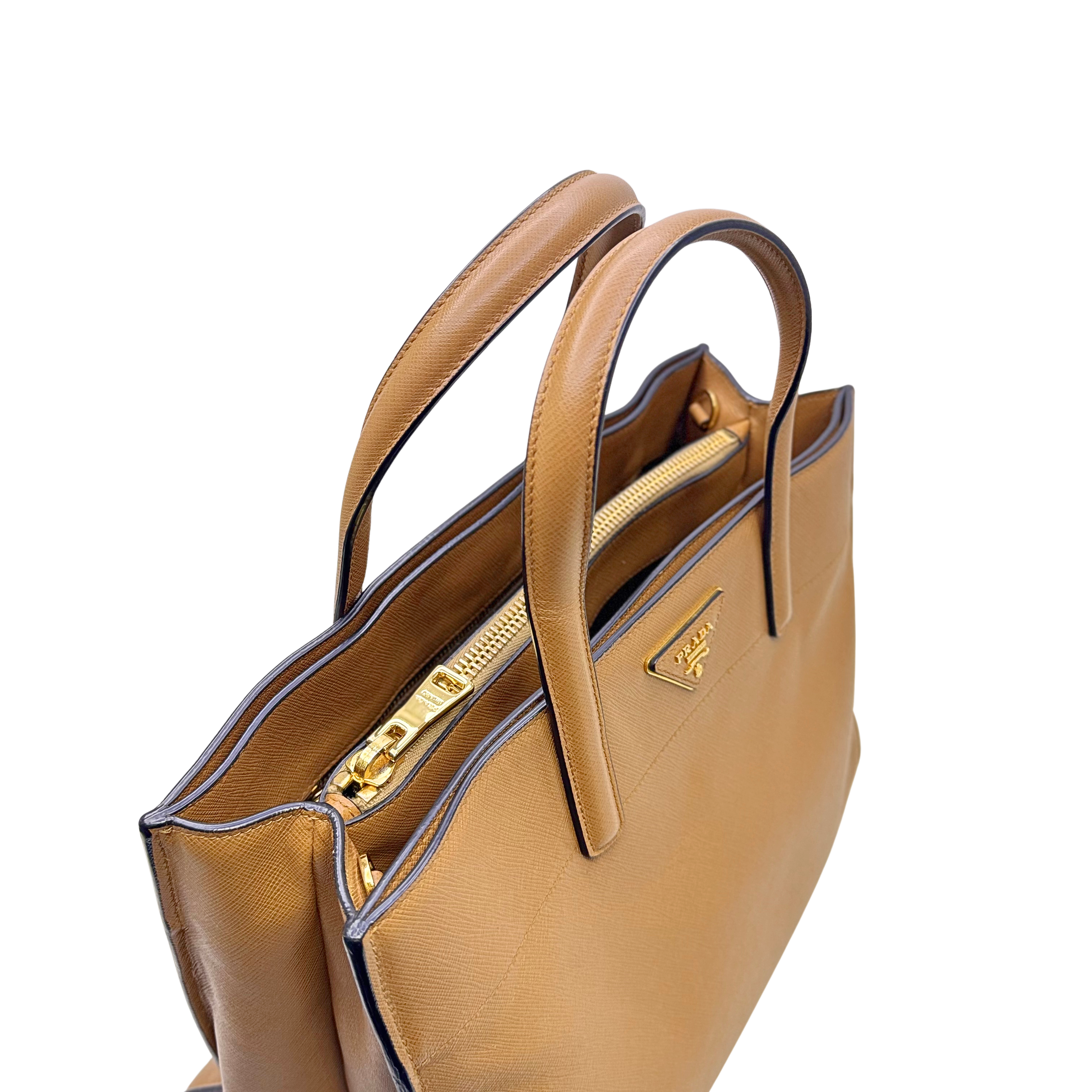 Prada Saffiano Handbag Leather Brown