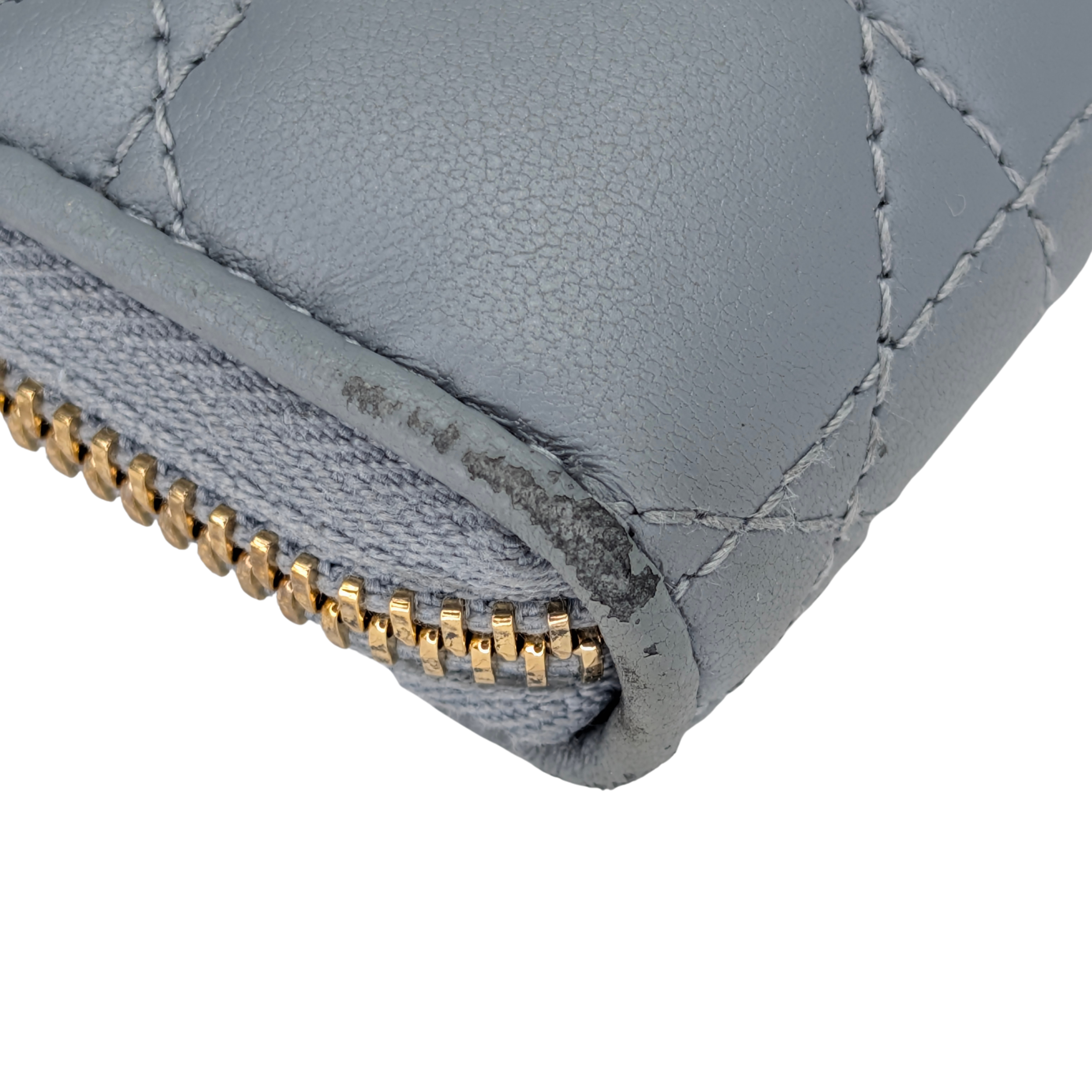 Dior Lady Voyageur Wallet In Cloud Blue Lambskin