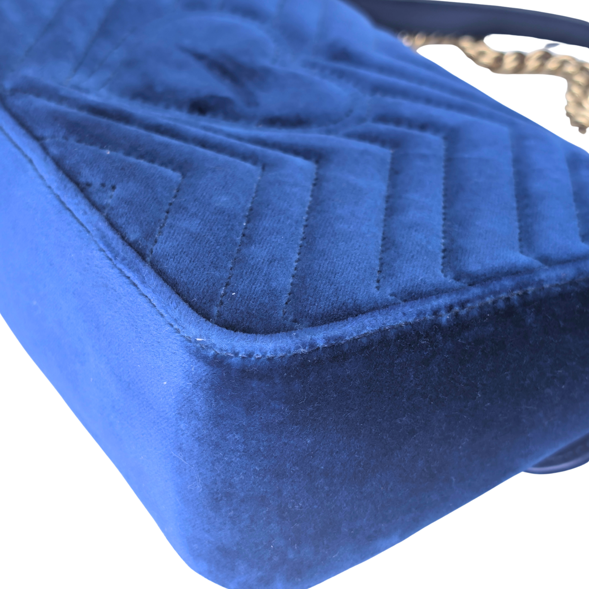 Gucci Marmont GG Velvet Matelasse Small Shoulder Bag Cobalt Blue