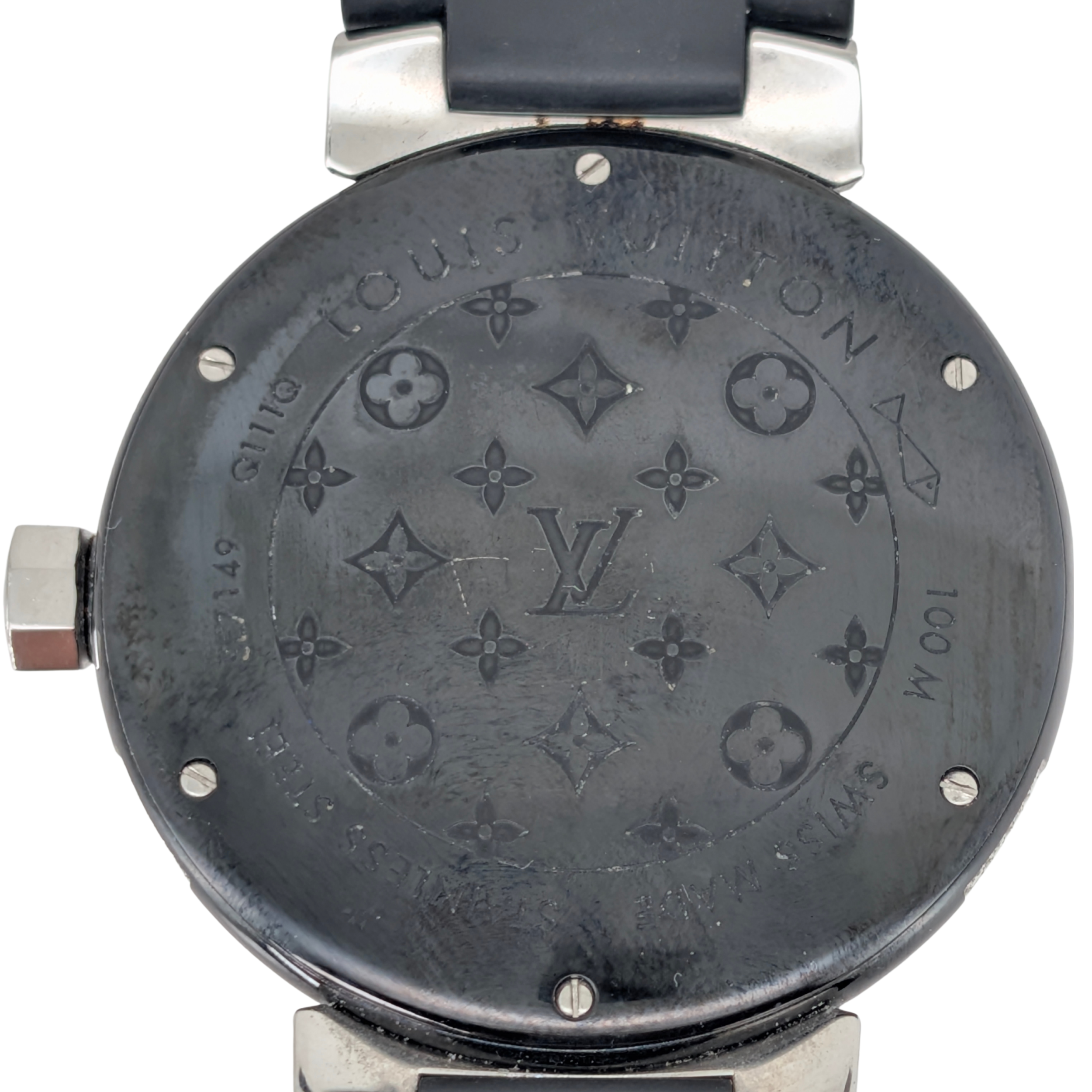 Louis Vuitton Tambour Q131Q Diamond Bezel & Dial Black Steel Watch