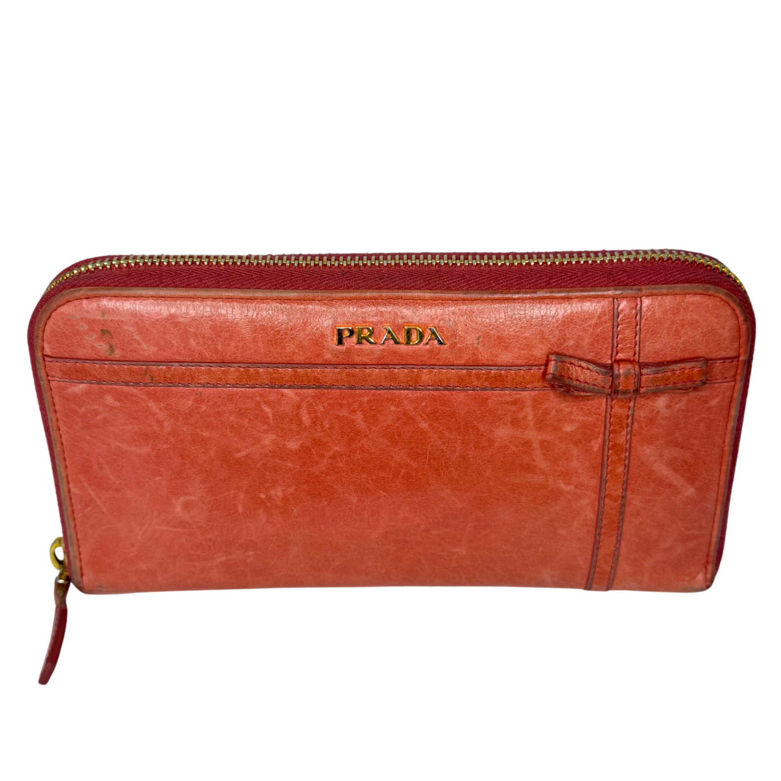 Prada Pink Leather Long Wallet with Zip Coin Compartment