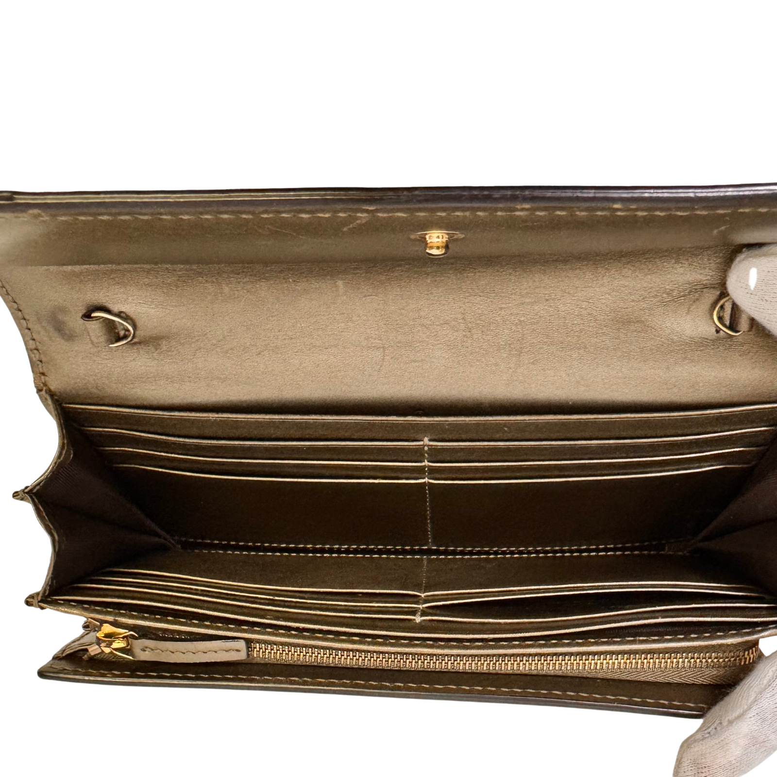 Gucci Leather Wallet on Chain Metallic Silver-Bronze