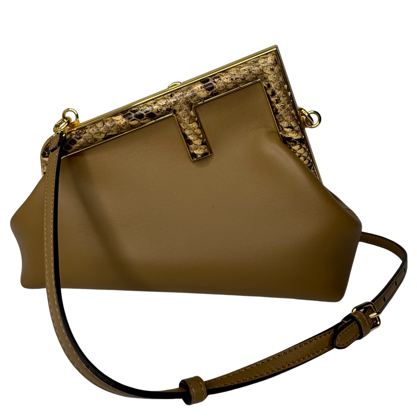 Fendi First Small Shiny Nappa Beige Snakeskin Lambskin Crossbody Bag