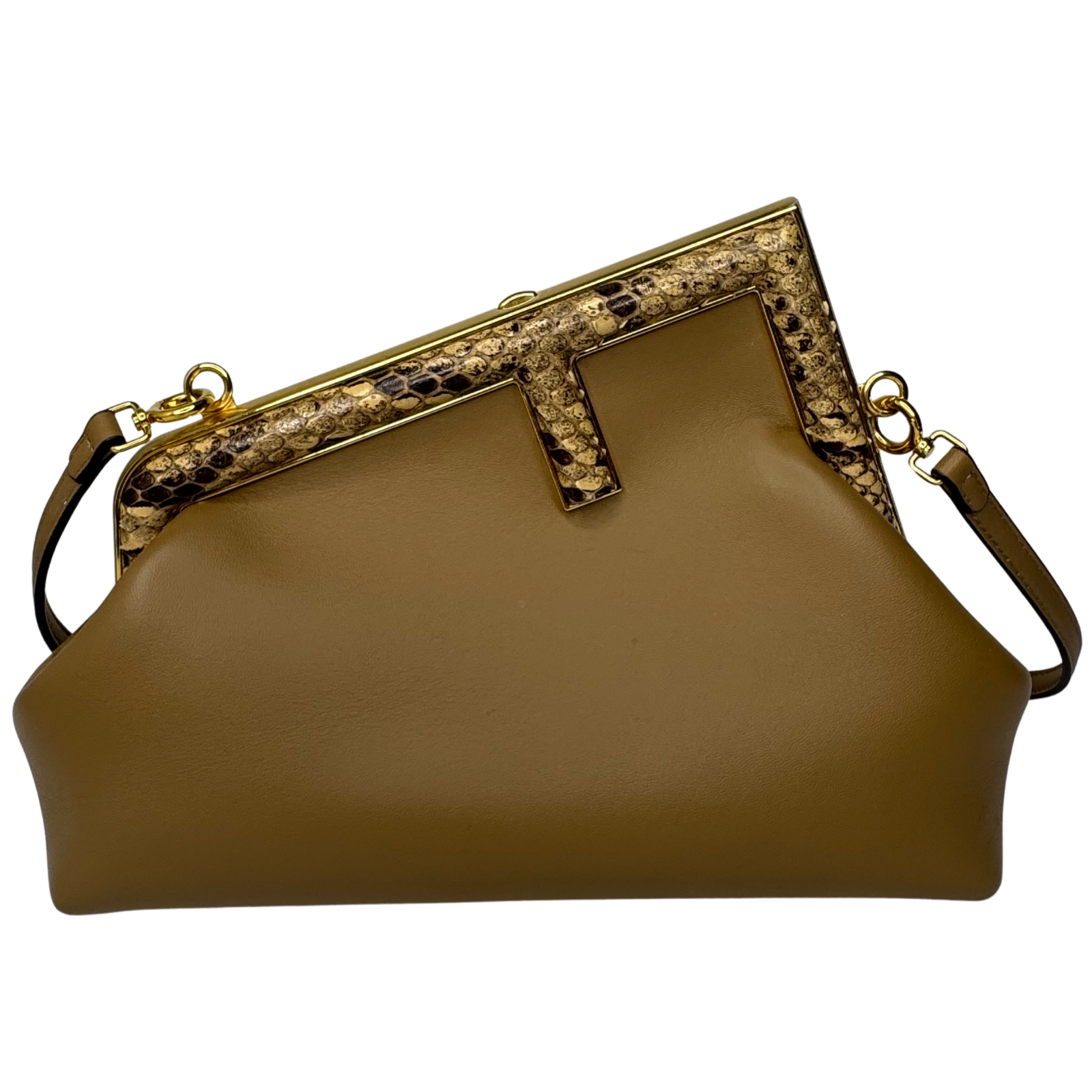 Fendi First Small Shiny Nappa Beige Snakeskin Lambskin Crossbody Bag