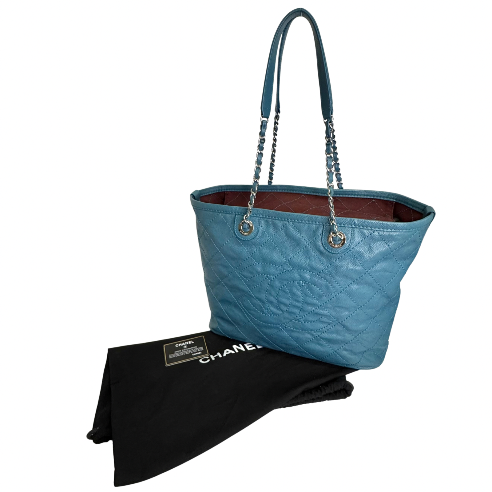 Chanel Everyday Grained Calfskin Quilted Bag Teal Blue