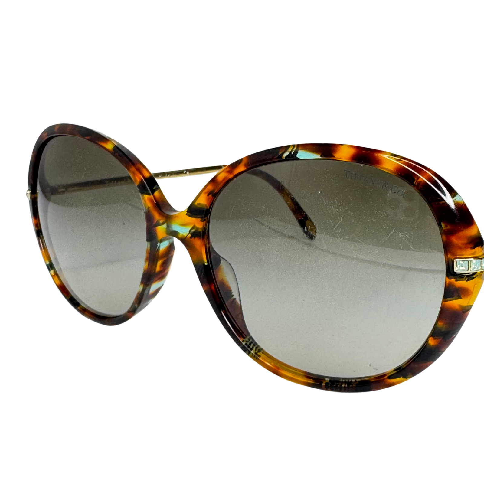 Tiffany & Co. Tortoiseshell Oversized Crystal Arm Sunglasses