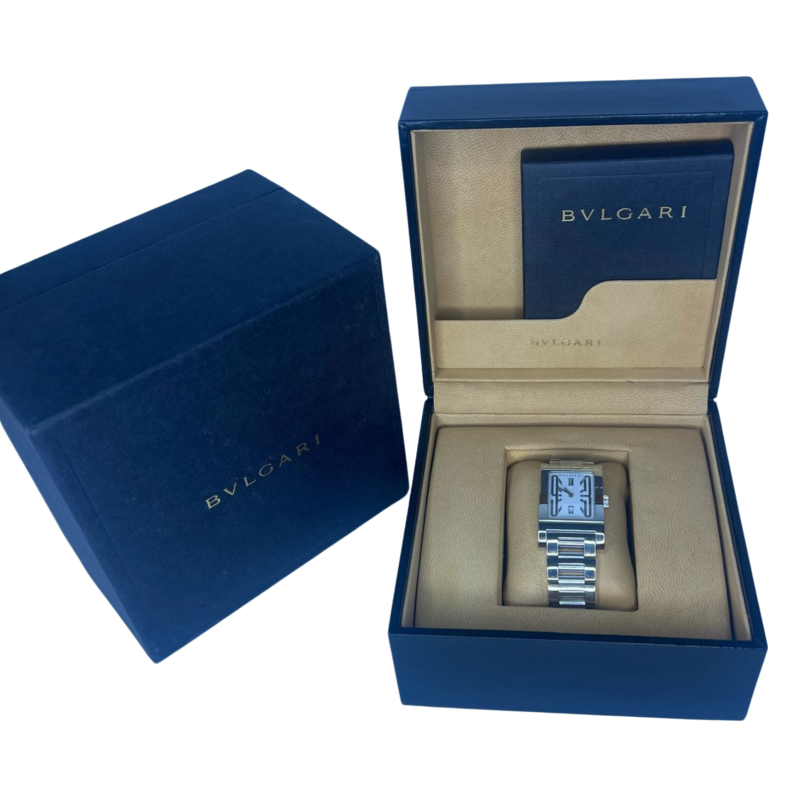 BVLGARI Rettangolo RT45S Automatic Watch Mens– 45mm – White Dial –Stainless Steel