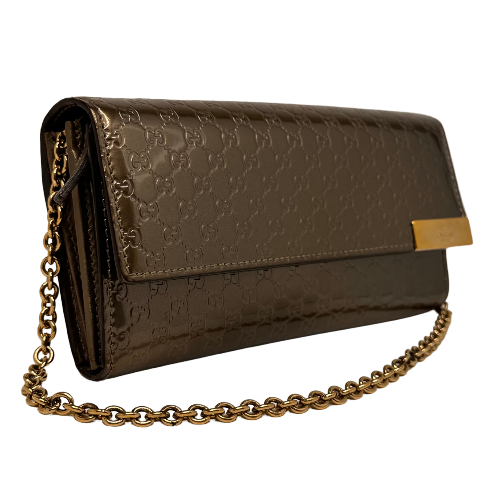 Gucci Leather Wallet on Chain Metallic Silver-Bronze