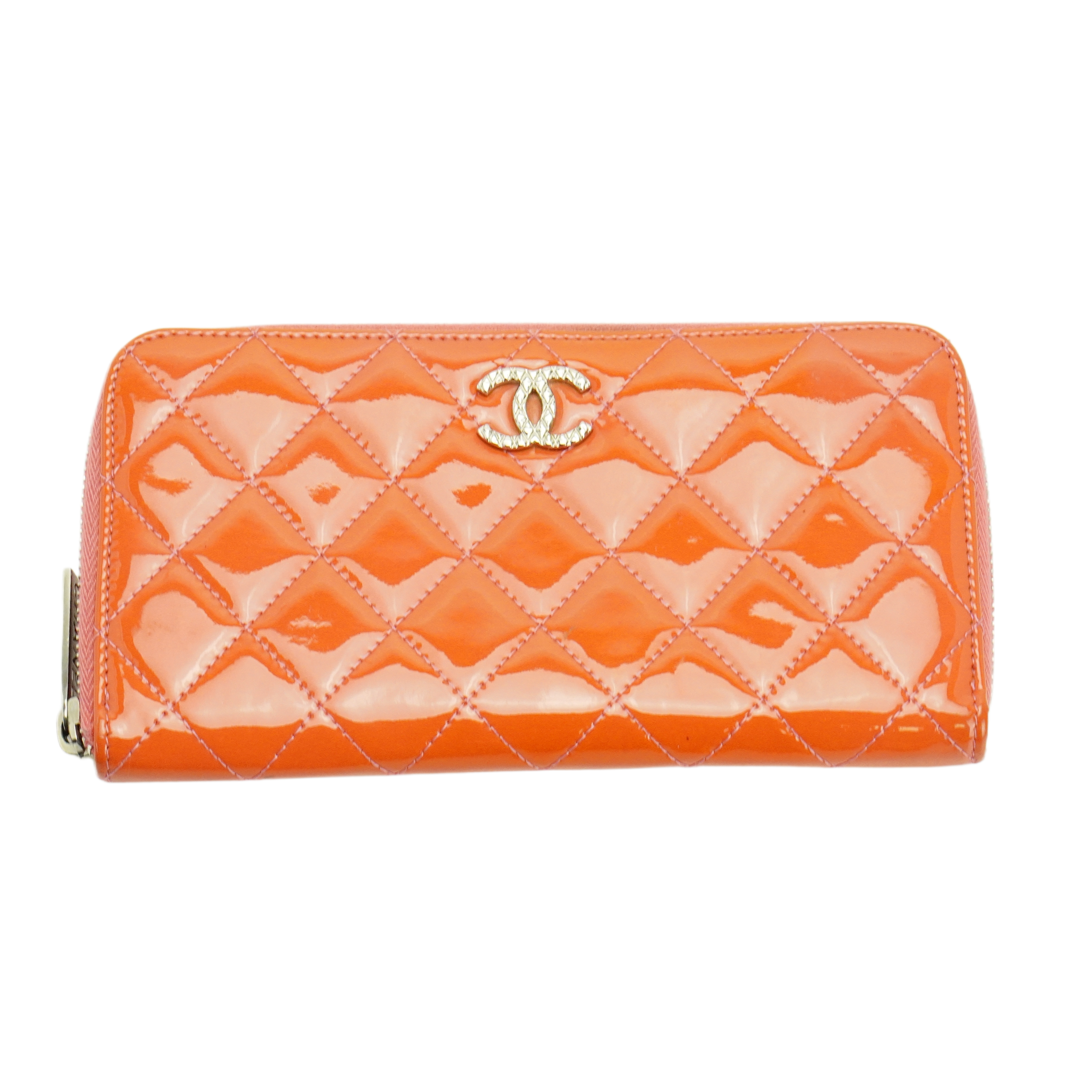 Chanel Orange Enamel Matelassé Wallet