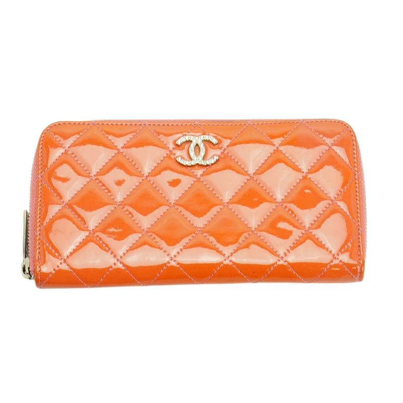 Chanel Orange Enamel Matelassé Wallet