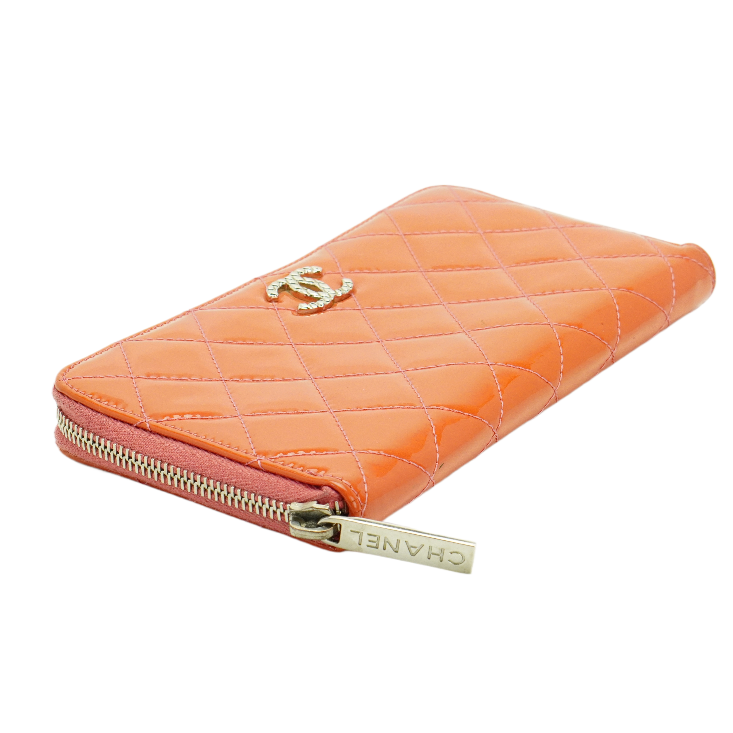 Chanel Orange Enamel Matelassé Wallet