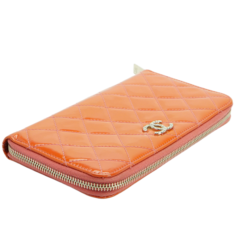 Chanel Orange Enamel Matelassé Wallet