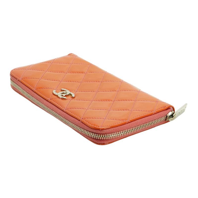 Chanel Orange Enamel Matelassé Wallet