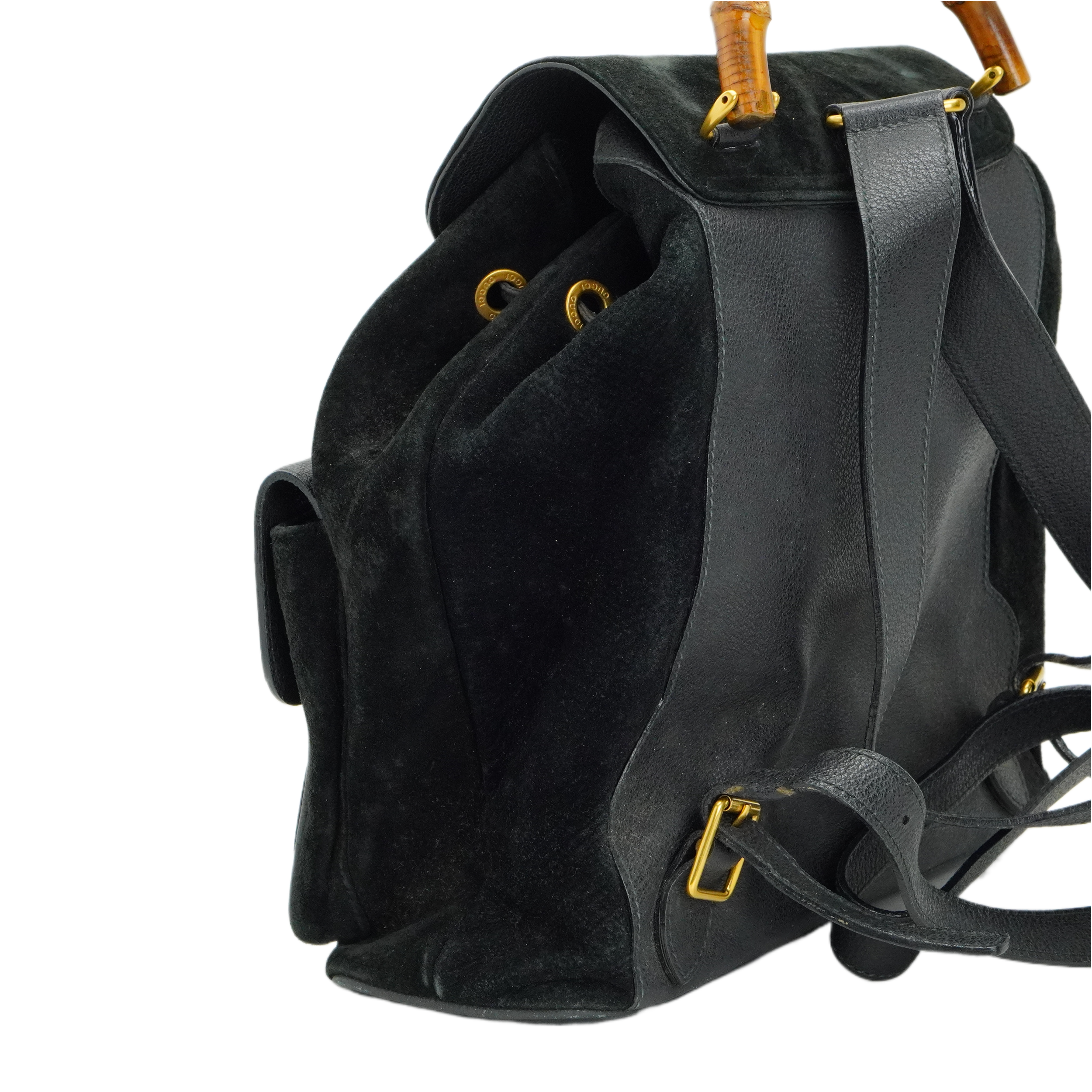 Gucci Black Bamboo/Suede Backpack Bag