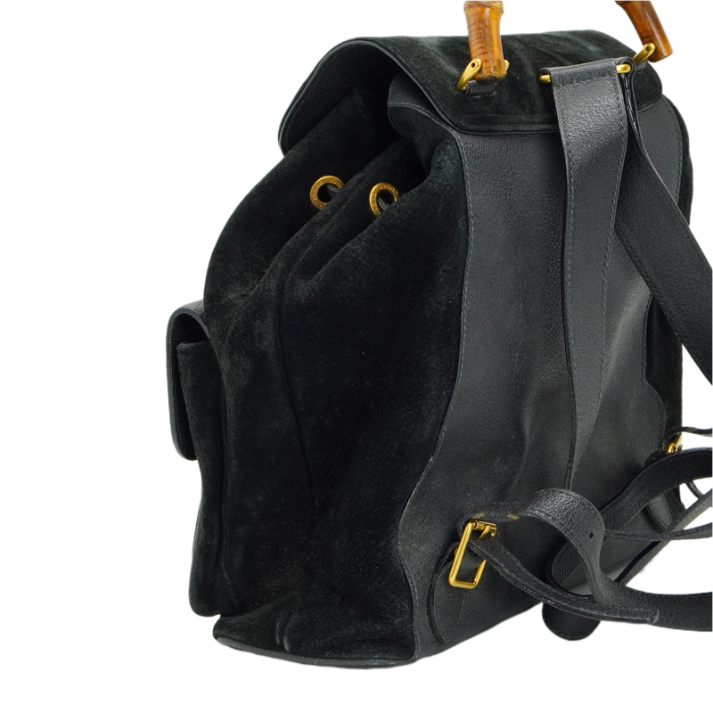 Gucci Black Bamboo/Suede Backpack Bag