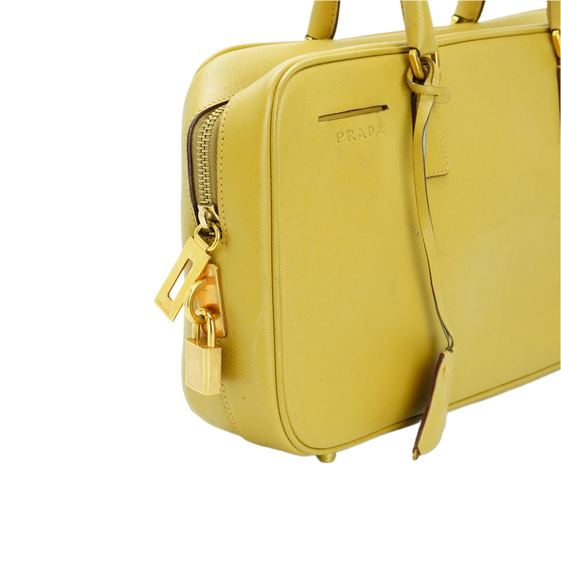 Prada Saffiano Leather Mustard Yellow Handbag