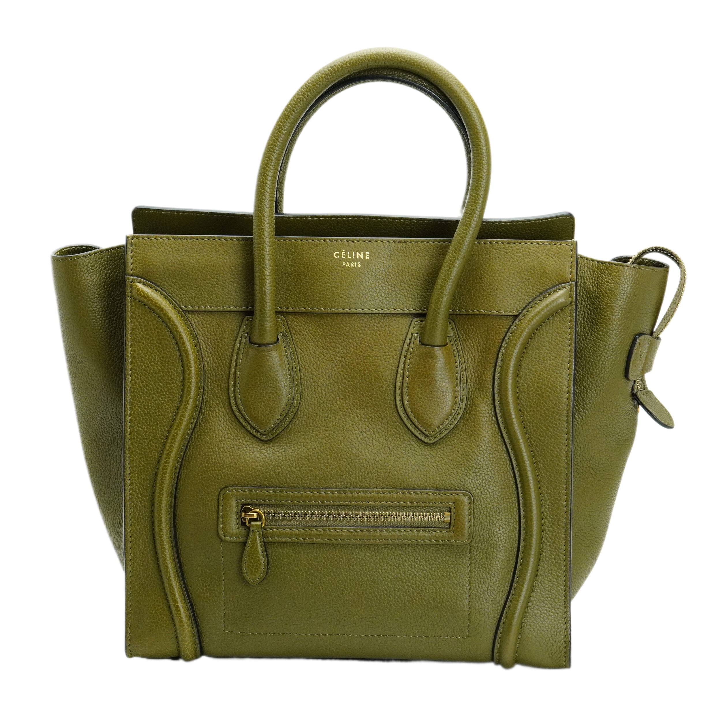 Celine Olive Green Calfskin Mini Luggage Handbag