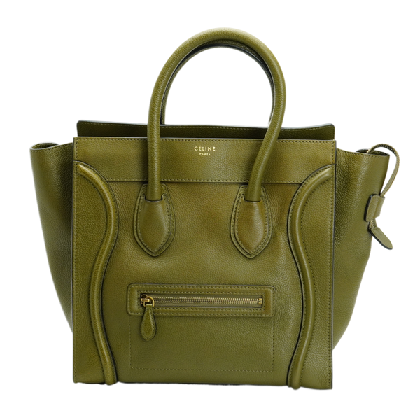 Celine Olive Green Calfskin Mini Luggage Handbag