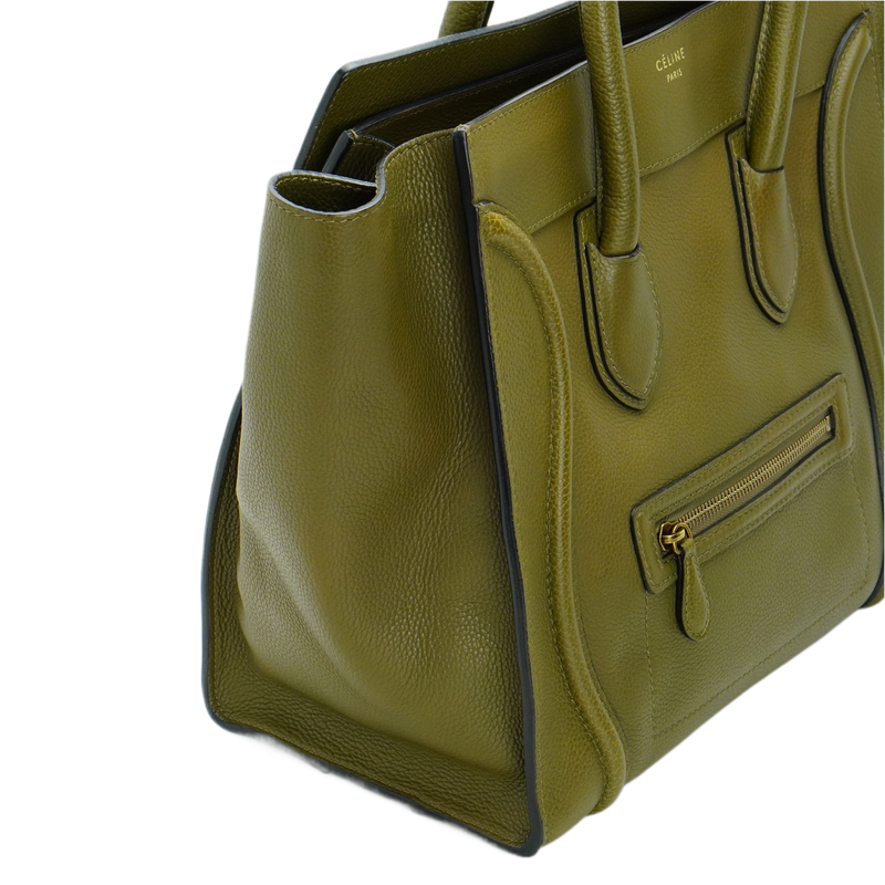 Celine Olive Green Calfskin Mini Luggage Handbag