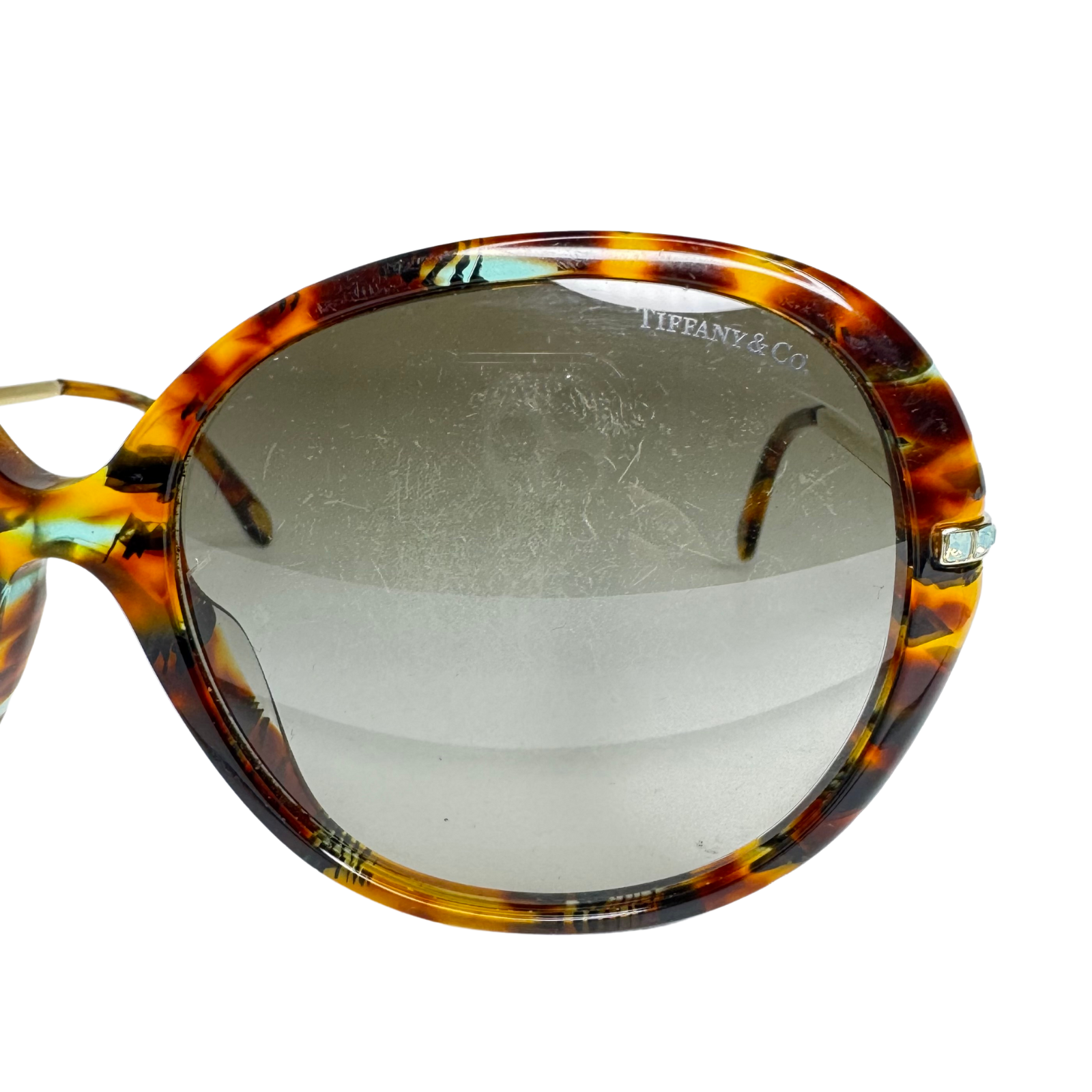 Tiffany & Co. Tortoiseshell Oversized Crystal Arm Sunglasses