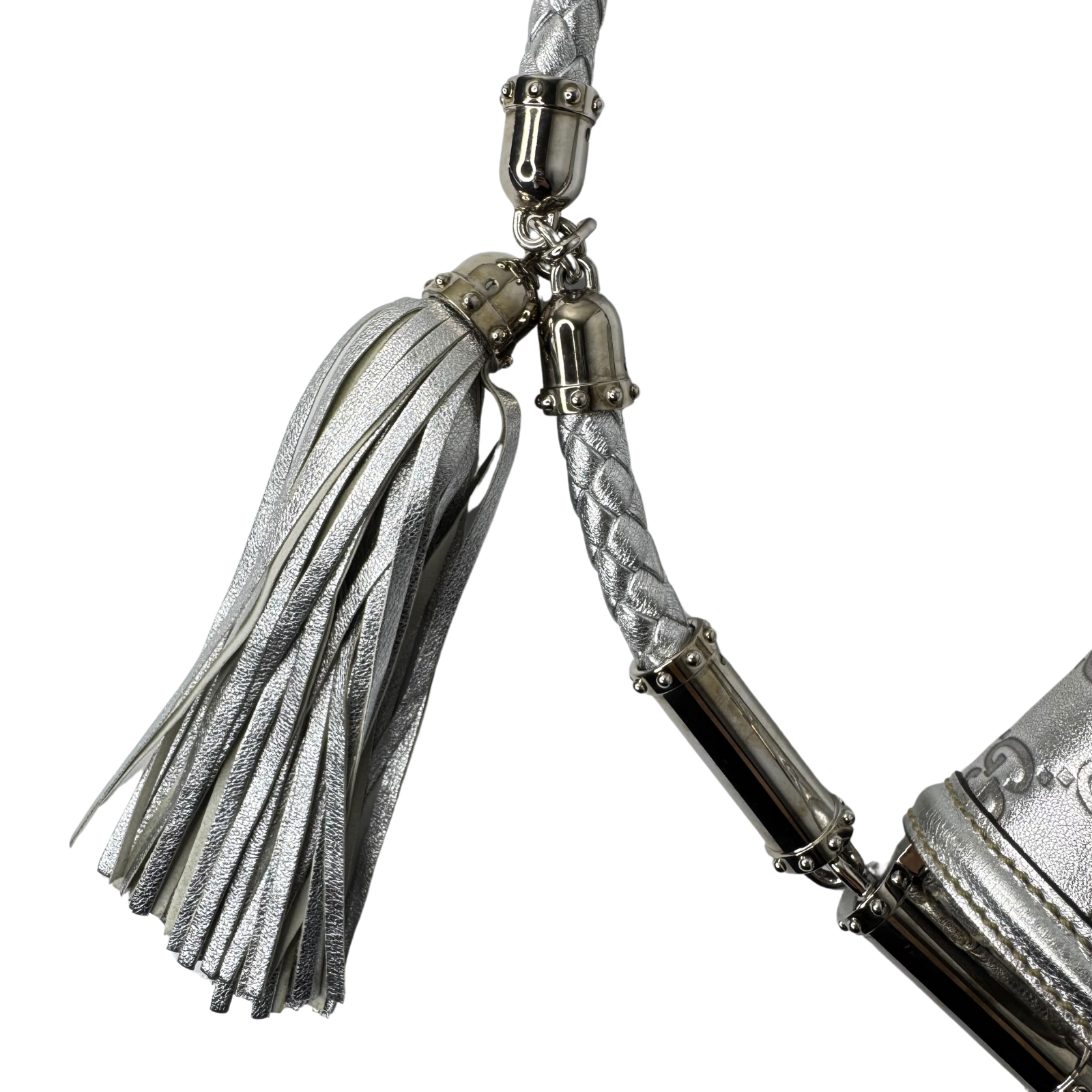 Gucci Guccissima Small Britt Tassel Shoulder Bag – Silver