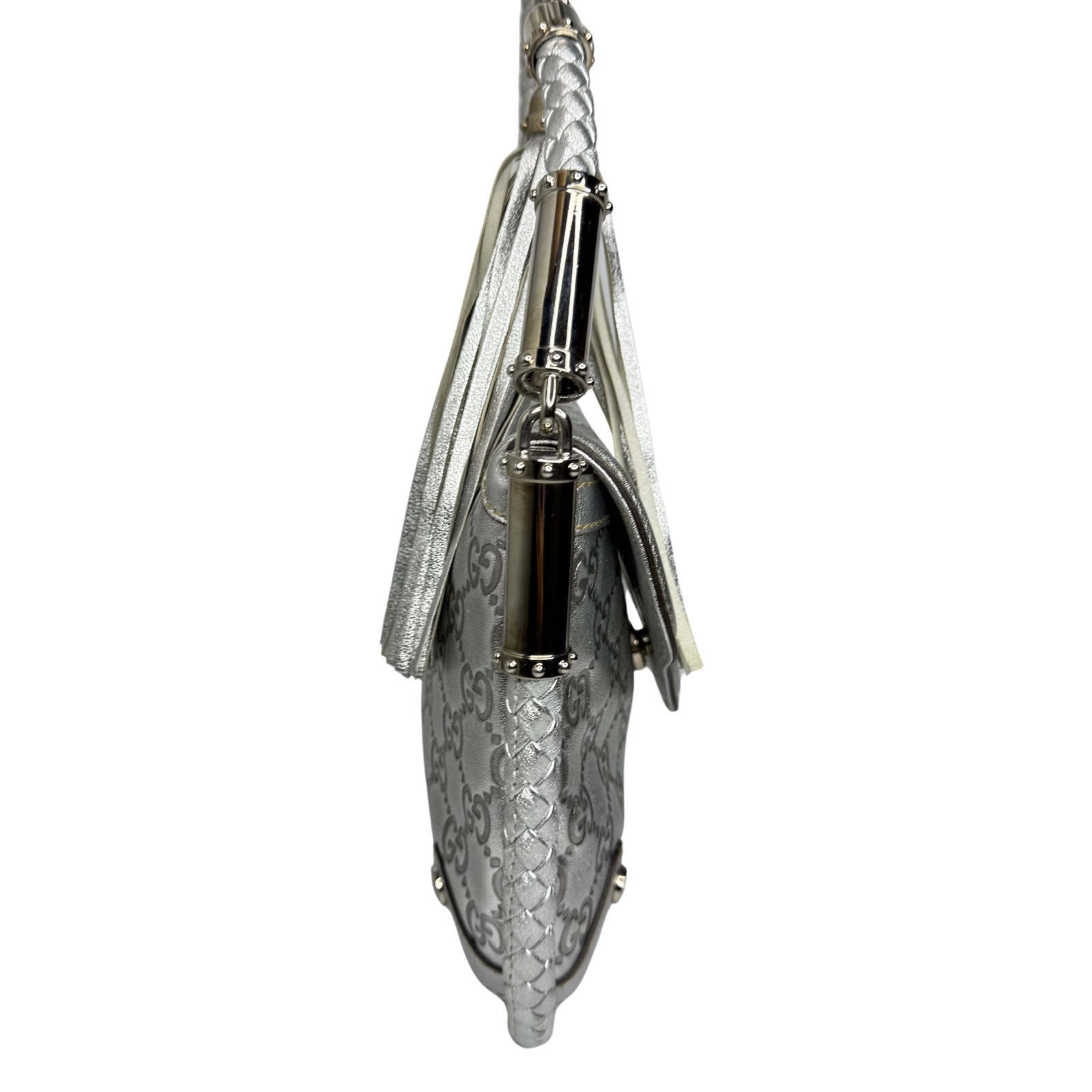 Gucci Guccissima Small Britt Tassel Shoulder Bag – Silver