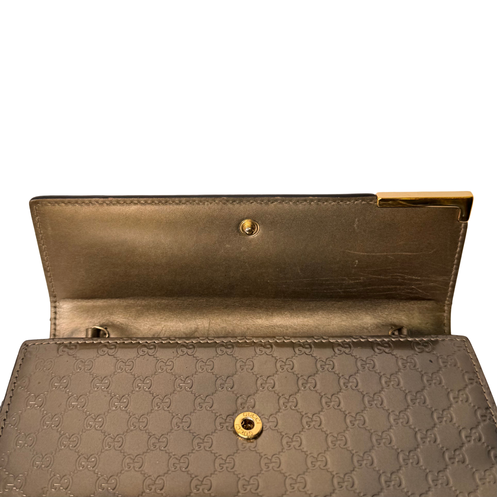 Gucci Leather Wallet on Chain Metallic Silver-Bronze