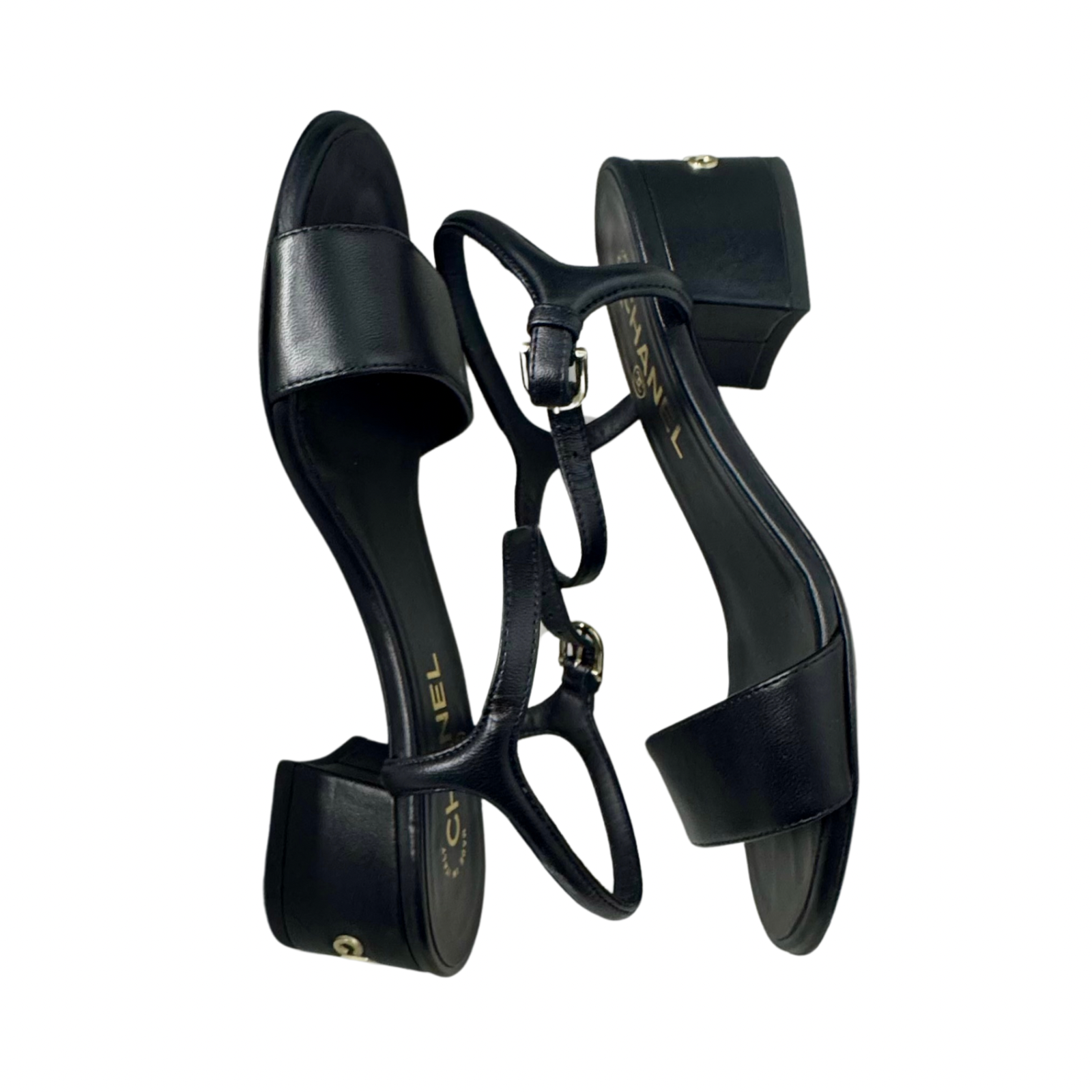 Chanel Black Lambskin Leather Classic Sandals – Size 36C