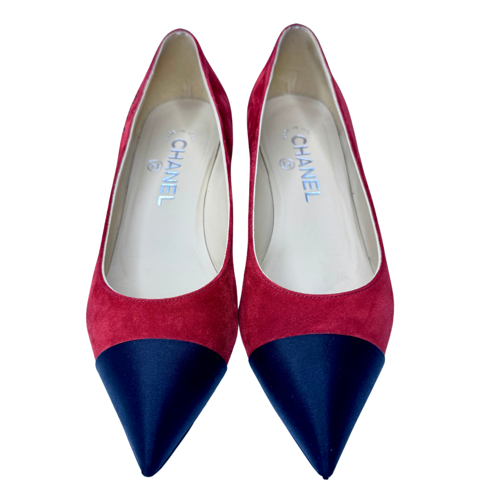 Chanel Suede Satin Cap Toe Gabrielle Ballerina Heels – Size 36.5
