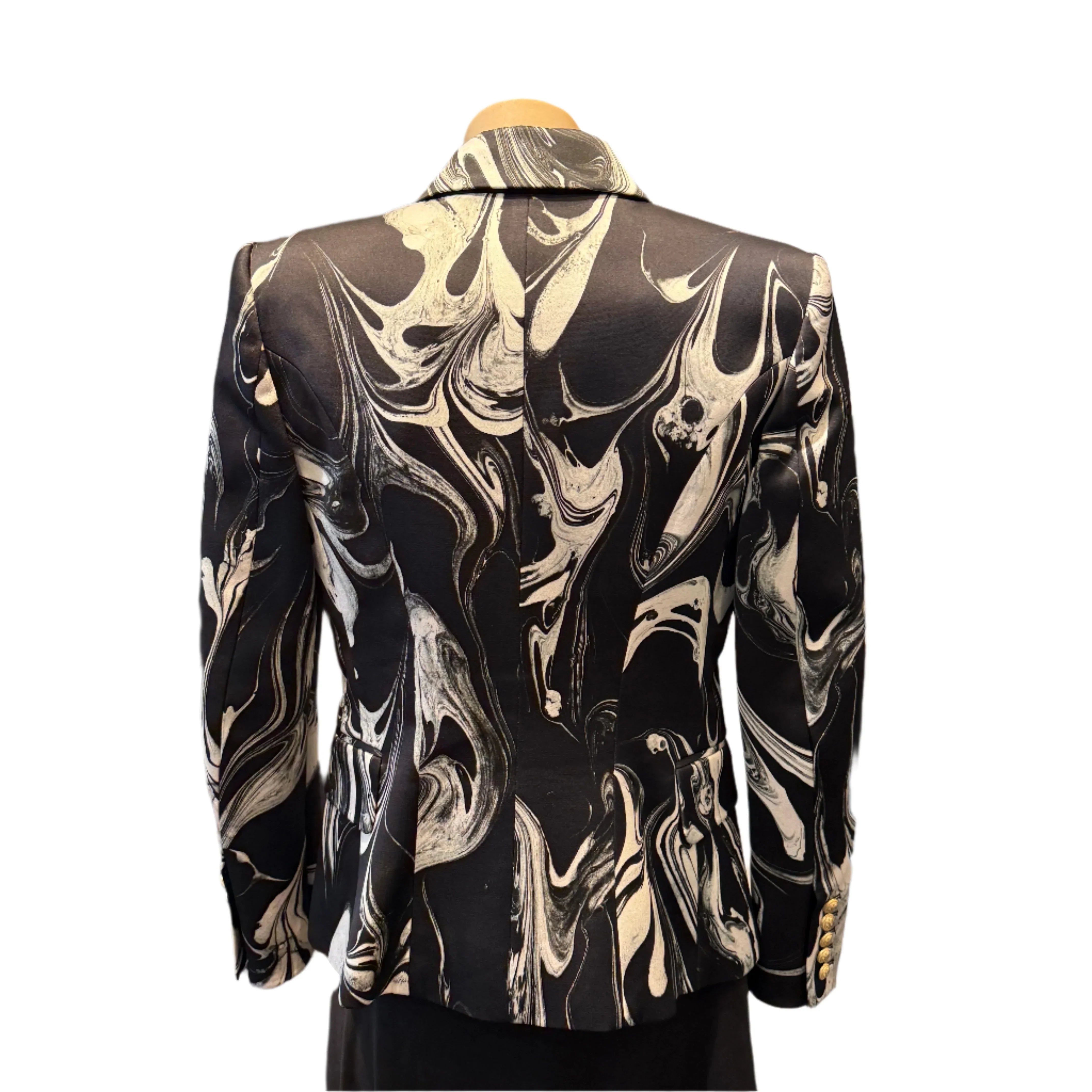 Balmain Satin Marble Jacket Blazer Womens 40