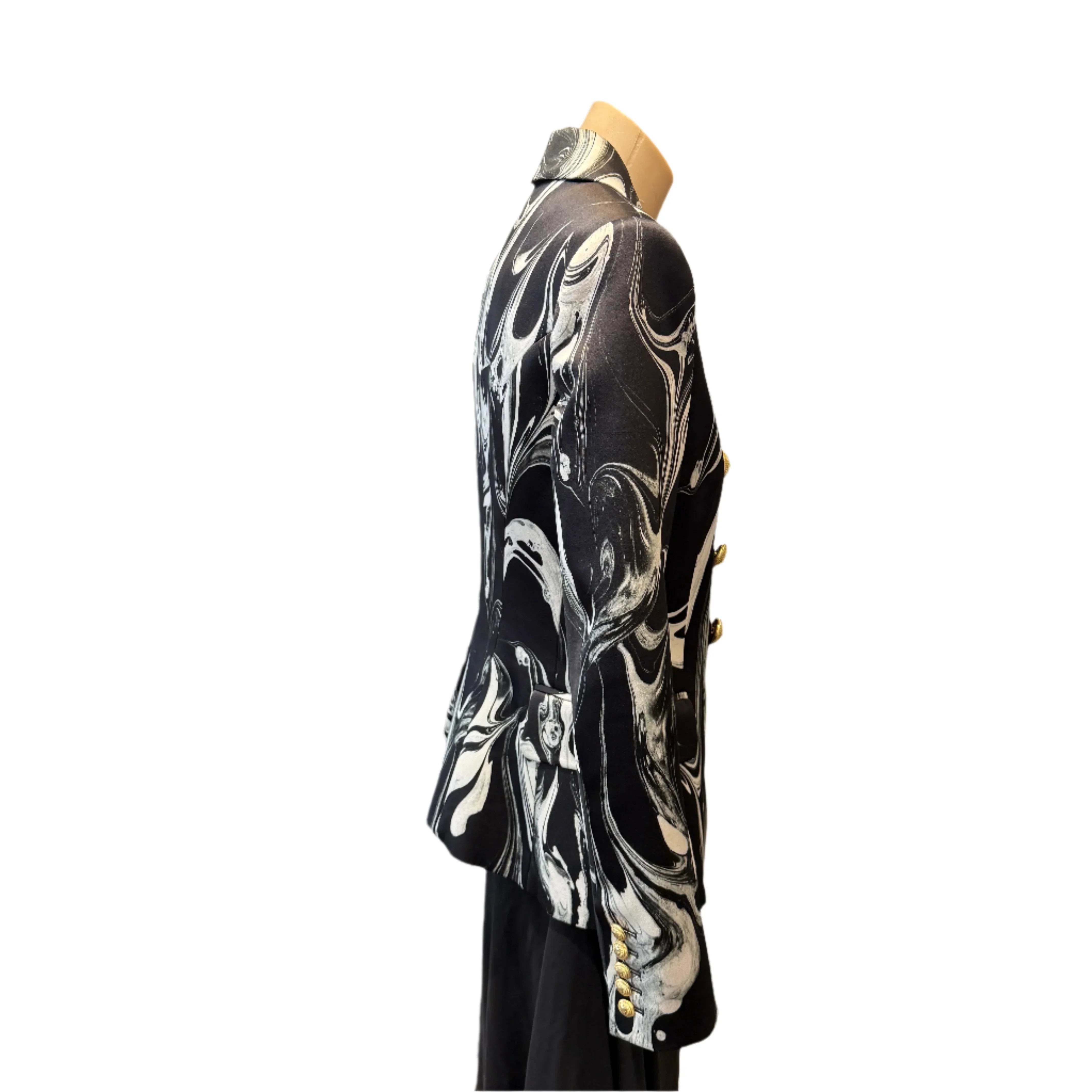 Balmain Satin Marble Jacket Blazer Womens 40