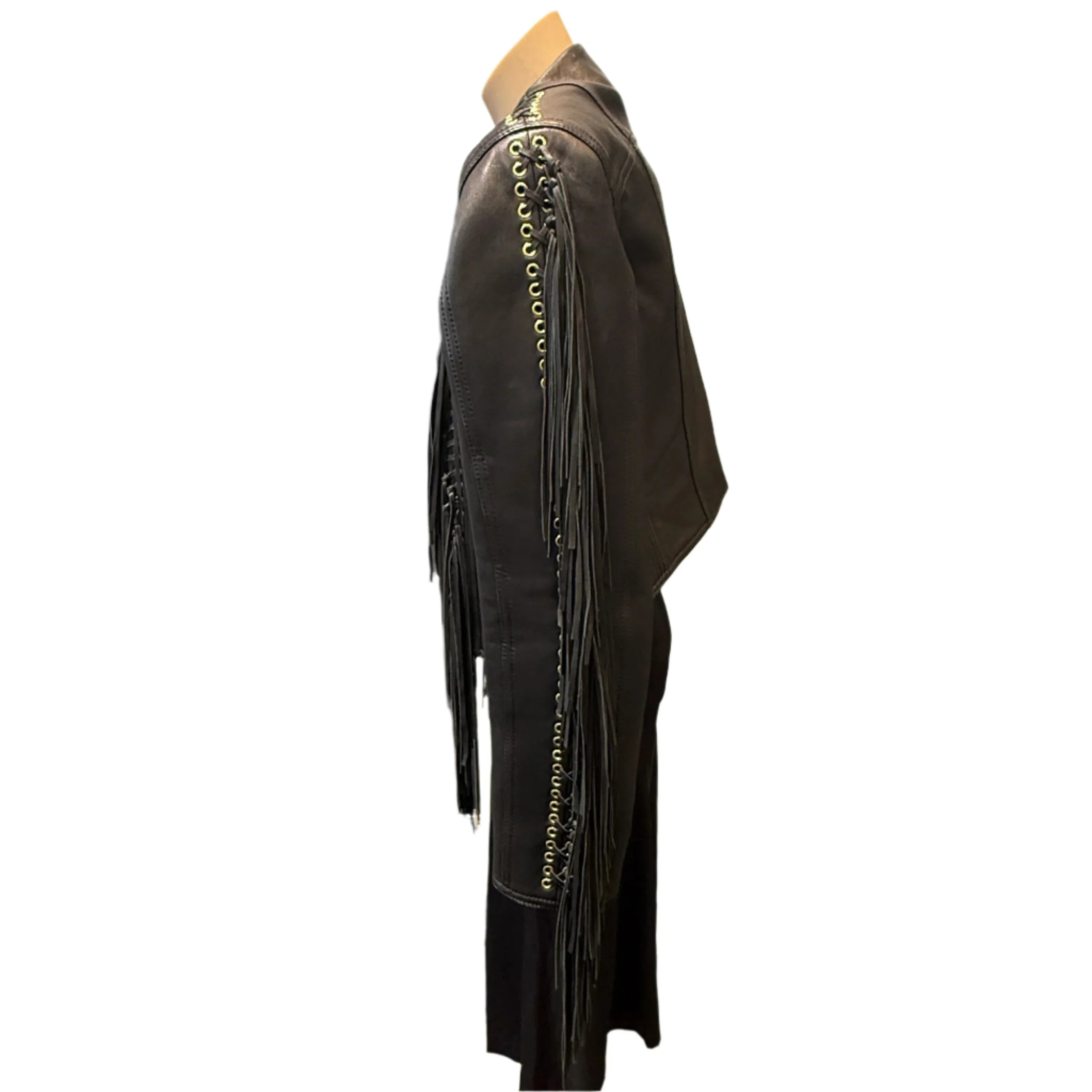Balmain Leather Fringe Biker Jacket Size 42
