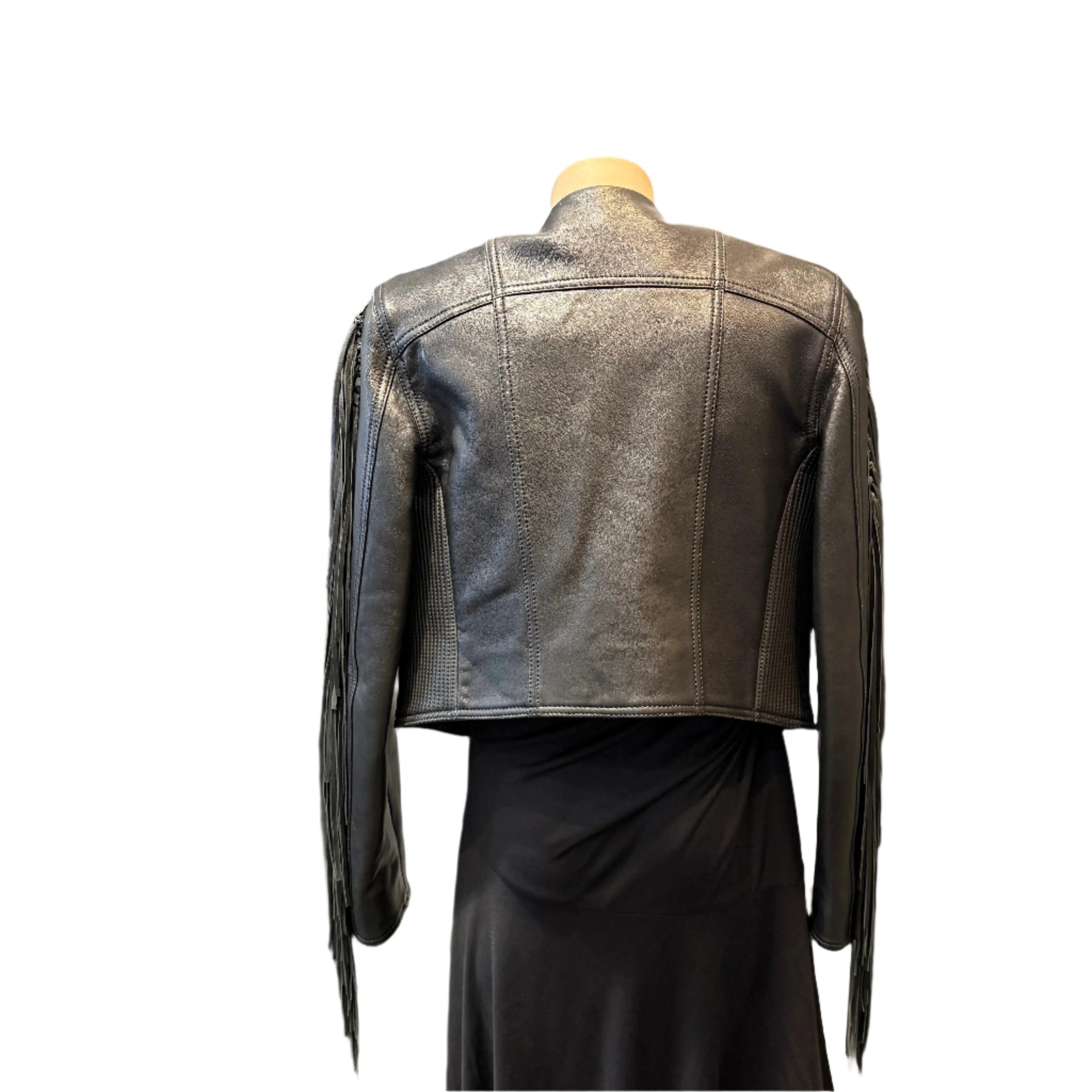 Balmain Leather Fringe Biker Jacket Size 42